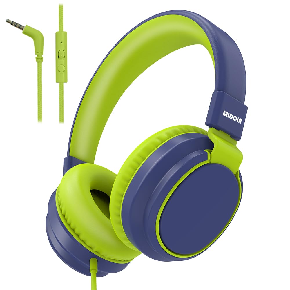 Auriculares para niños con volumen limitado a 85/94 dB - Auriculares con cable plegables para colocar sobre la oreja con micrófono, color rosa