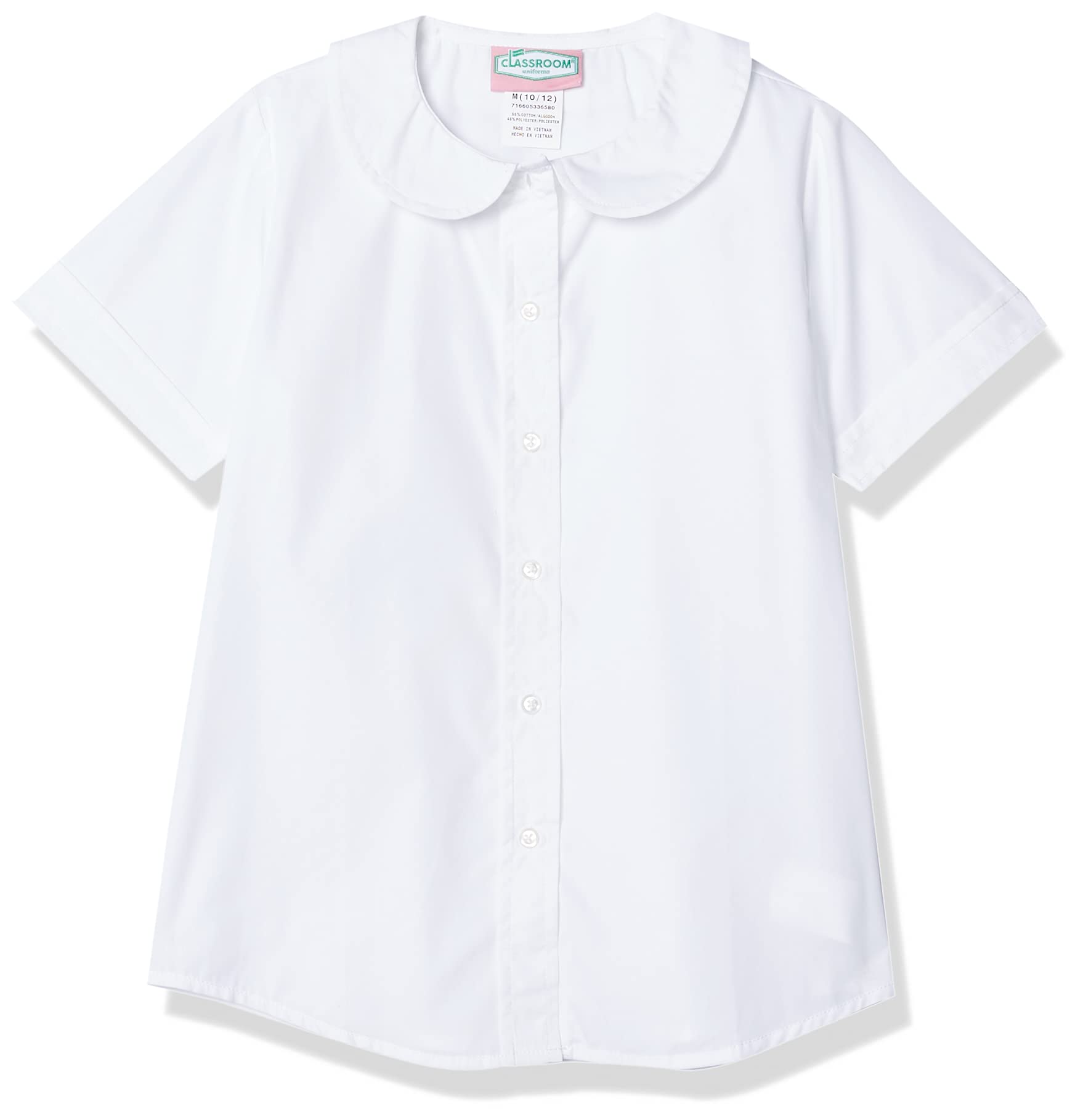 Classroom Uniforms Girls Short Sleeve Peter Pan Collar Blouse, White Button Front School Uniform Shirt