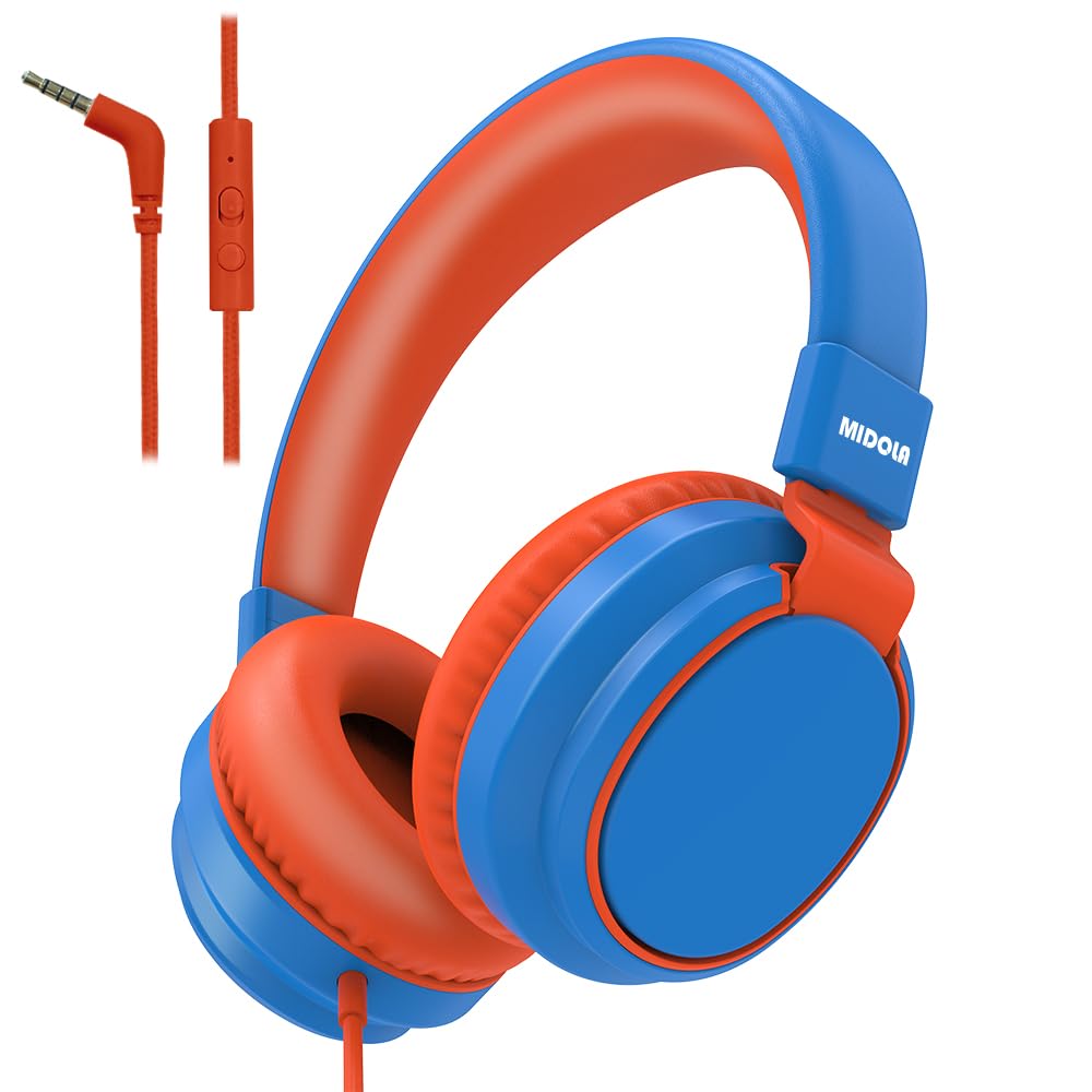 Auriculares para niños con volumen limitado a 85/94 dB - Auriculares con cable plegables para colocar sobre la oreja con micrófono, color rosa