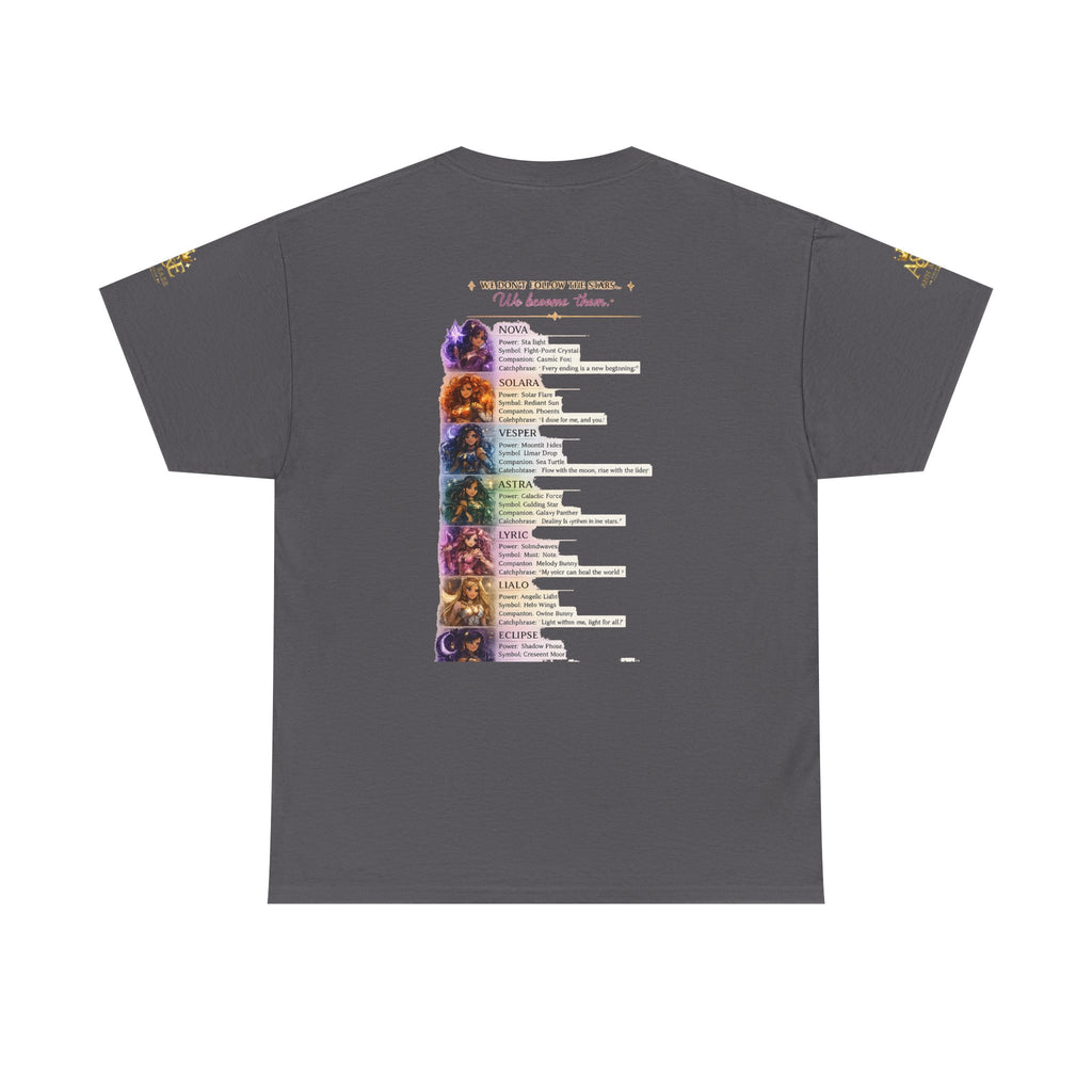 Camiseta gráfica Lumina Guardians — Camiseta con diseño de póster de personaje de fantasía a todo color