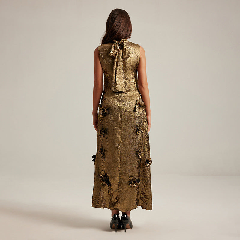 🌸 Three-Dimensional Floral Sleeveless A-Line Dress