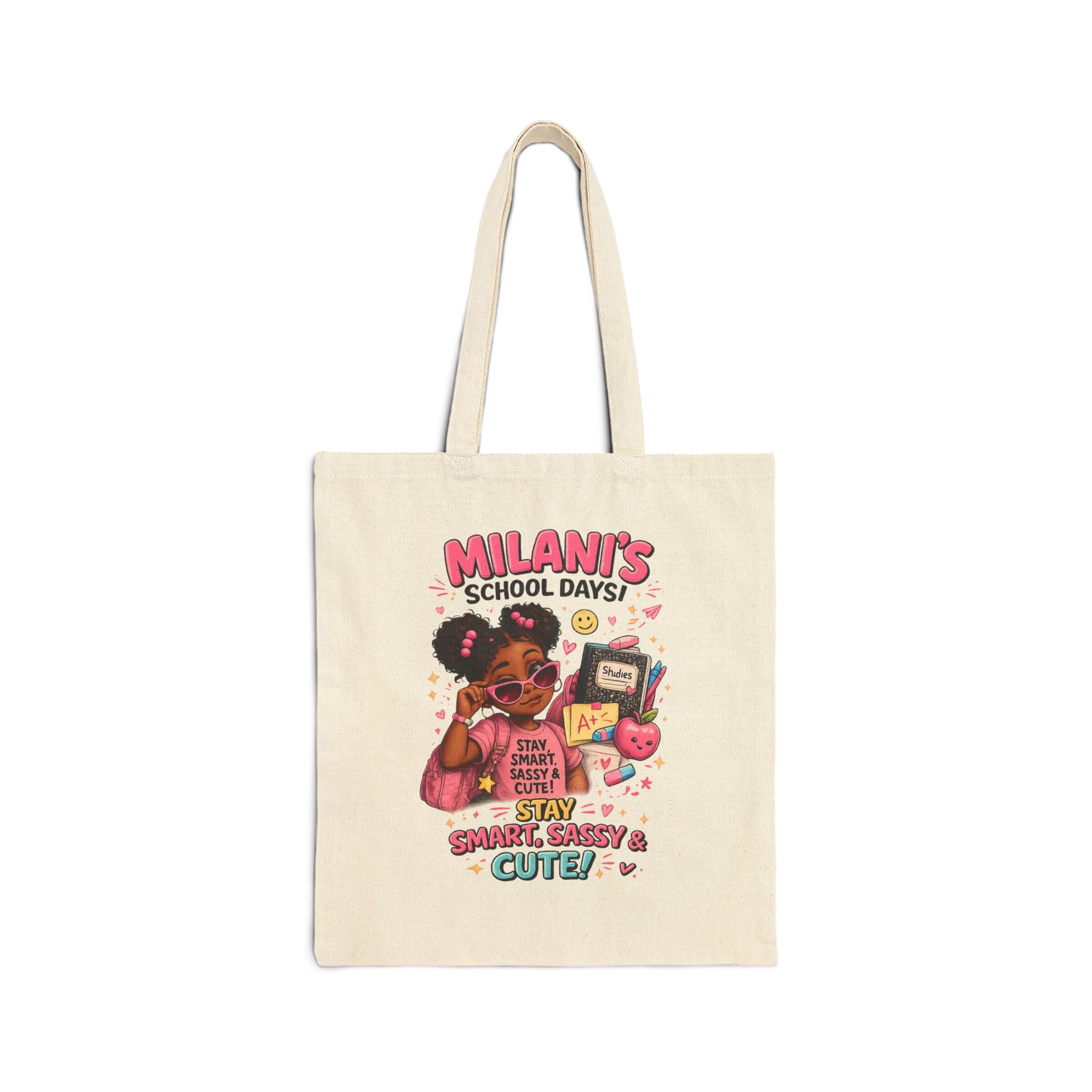 Personalized Kids Tote Bag — "Milani's School Days" Cute Back-to-School Canvas Tote