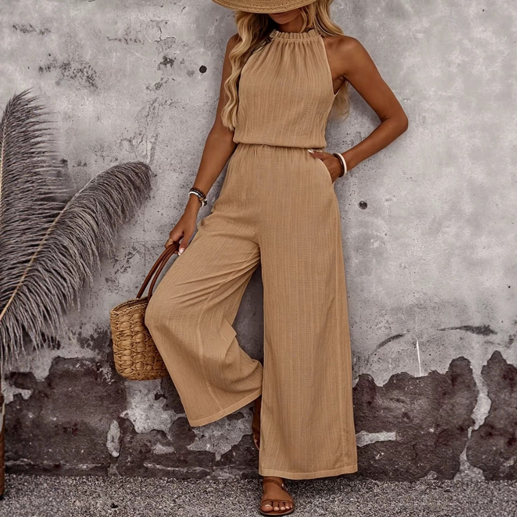 Women's Draped Neck Sleeveless Vest & Casual Pants Two-Piece Set