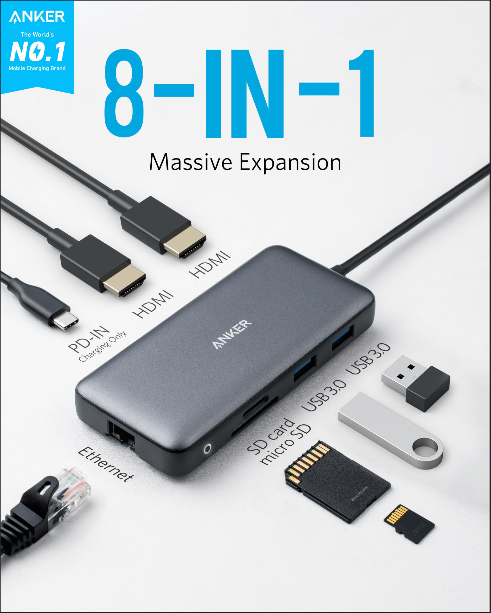 Concentrador USB-C Anker <b>553</b> (8 en 1)