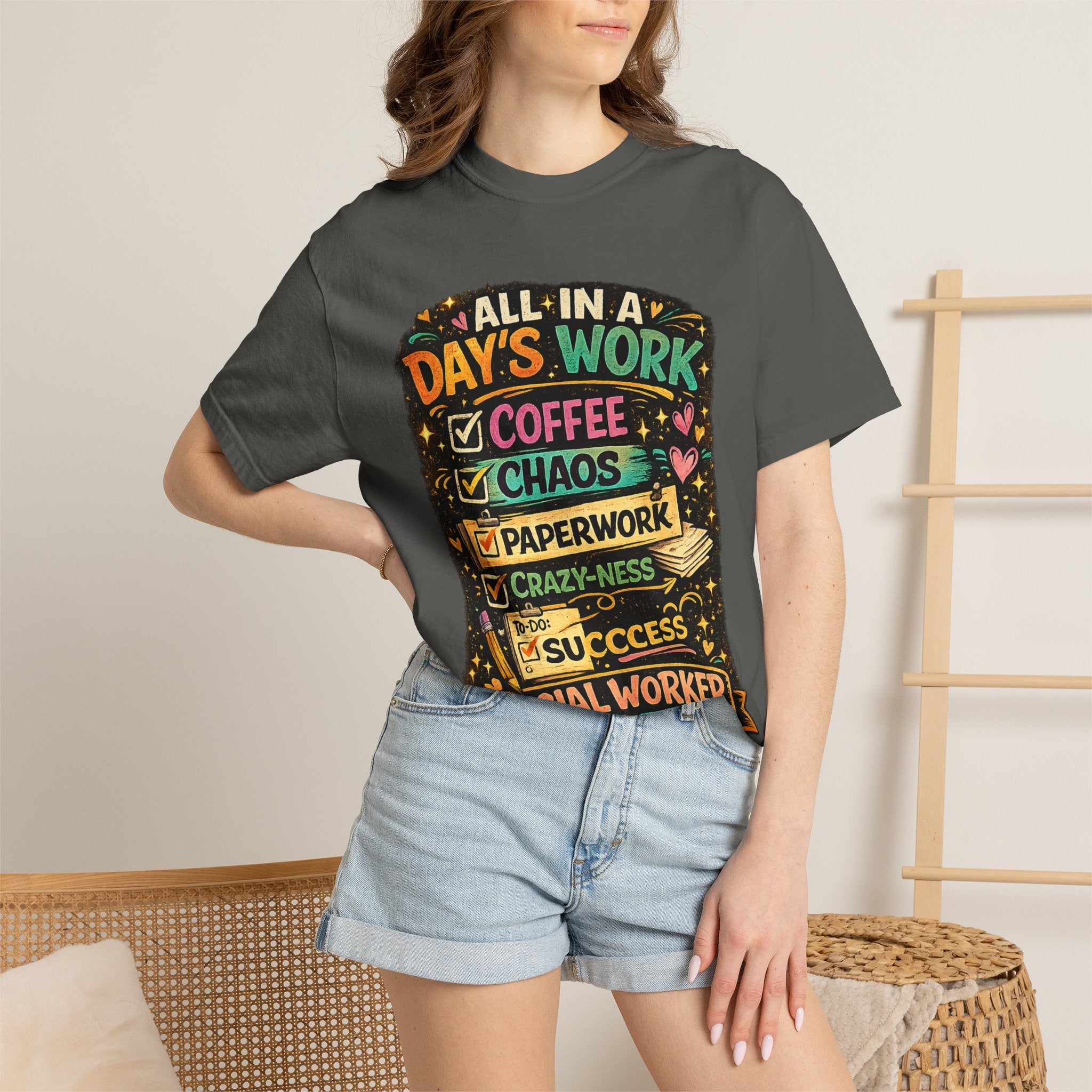 Social Worker T-Shirt — "All In a Day's Work" Checklist Tee