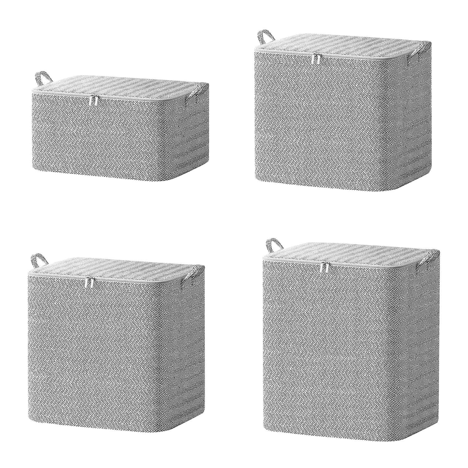 Paquete de 4 bolsas de almacenamiento plegables no tejidas, organizadores de armario, cestas de clasificación de ropa con 2 asas y cremallera a prueba de polvo para ropa de cama, edredones, 30L, 110L, 150L