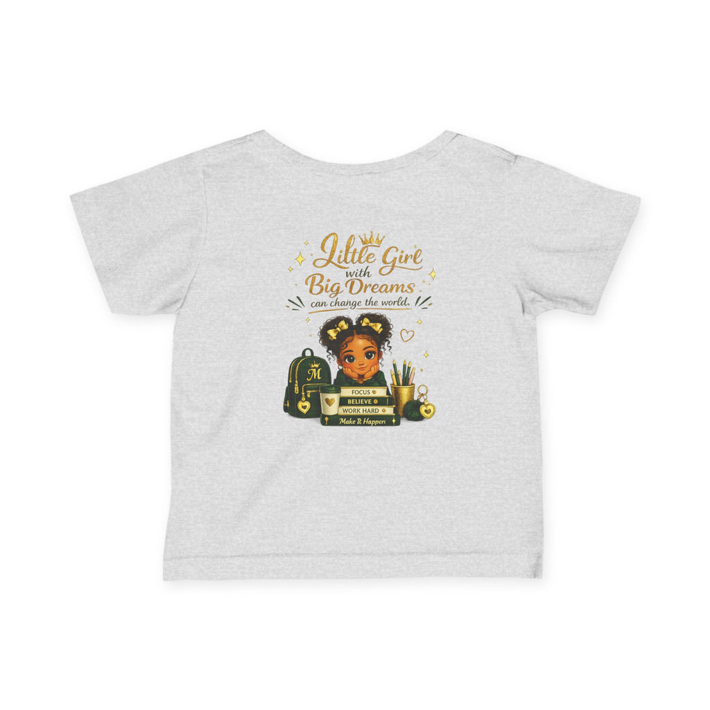 Infant Tee — "Little Girl with Big Dreams" Gold & Black Back-to-School Design