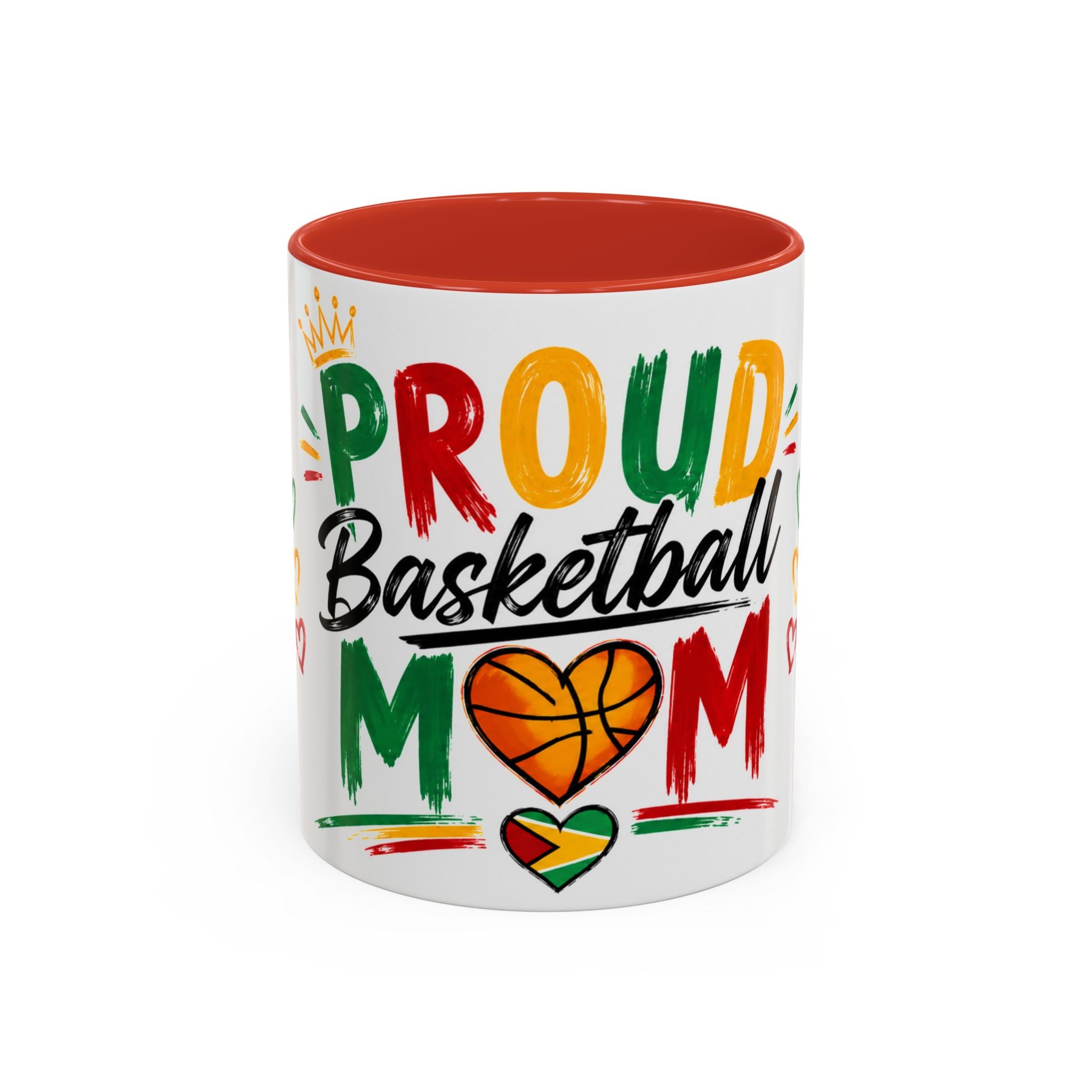 Proud Basketball Mom Accent Coffee Mug – Colorful Heart & Basketball Design (11/15oz)