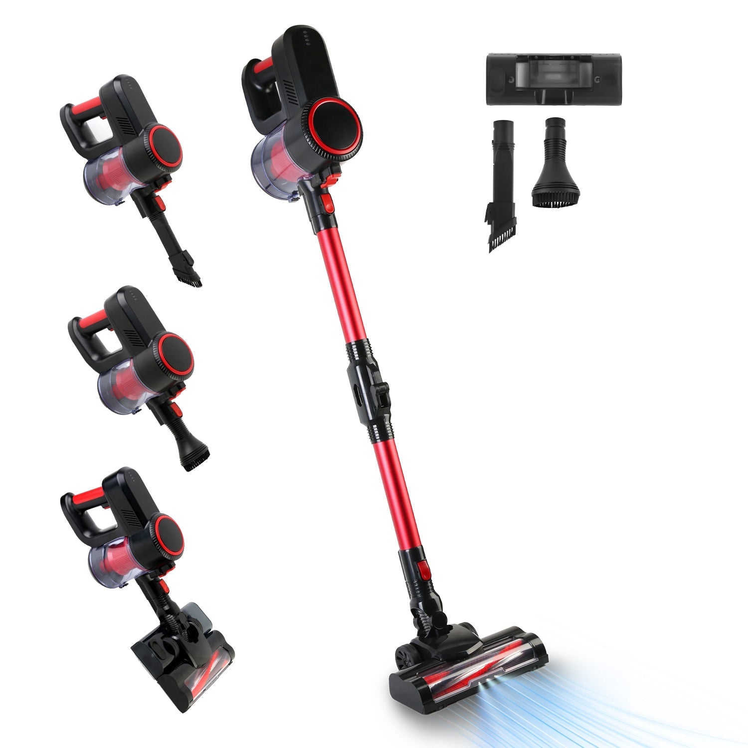 Aspiradora inalámbrica, aspiradora de mano ligera, aspiradora de piso vertical, trapeador a batería con iluminación, 2 velocidades, succión de 12000 PA, 4 herramientas, moun