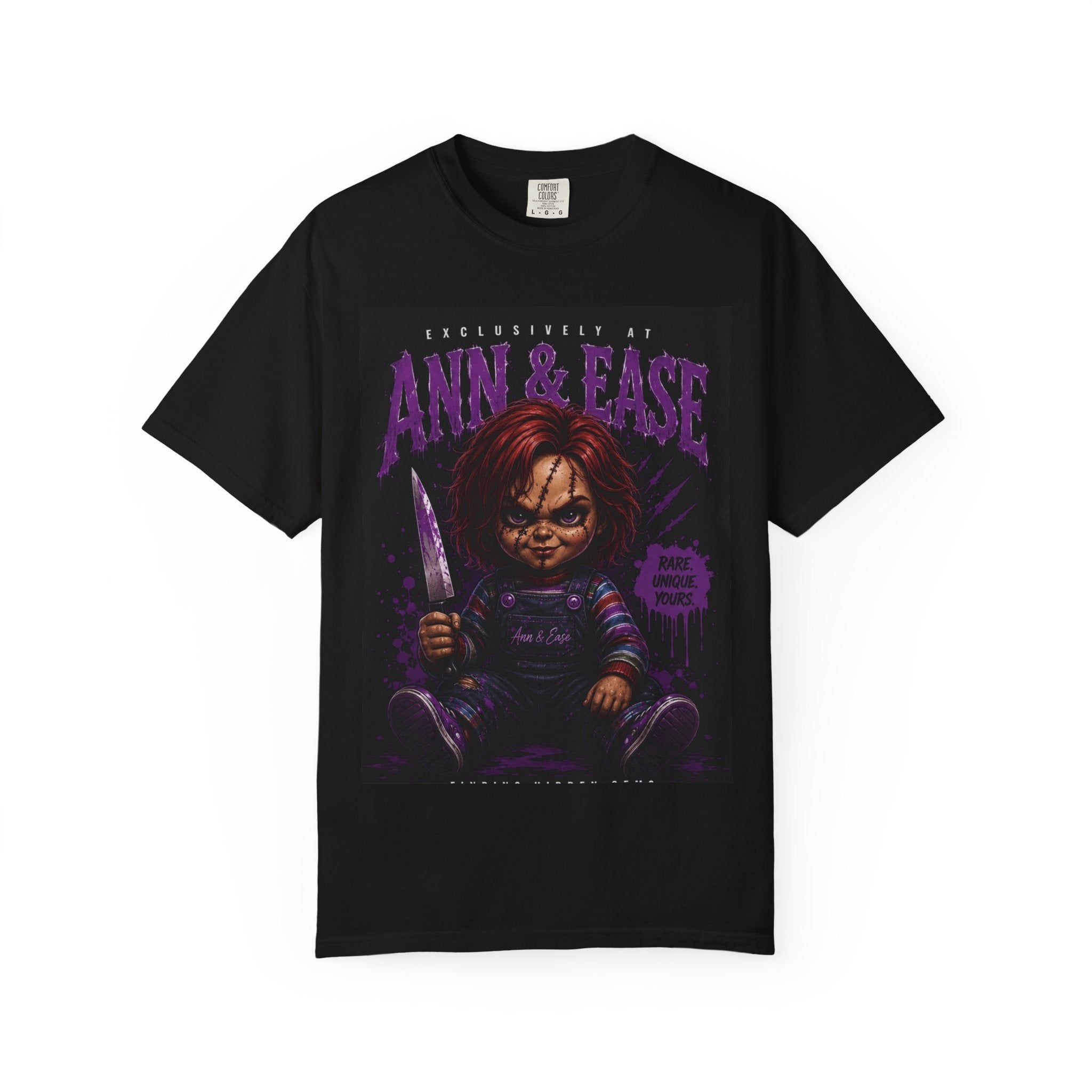 Horror Movie Chucky Graphic T-Shirt — "Ann & Ease" Killer Doll Design