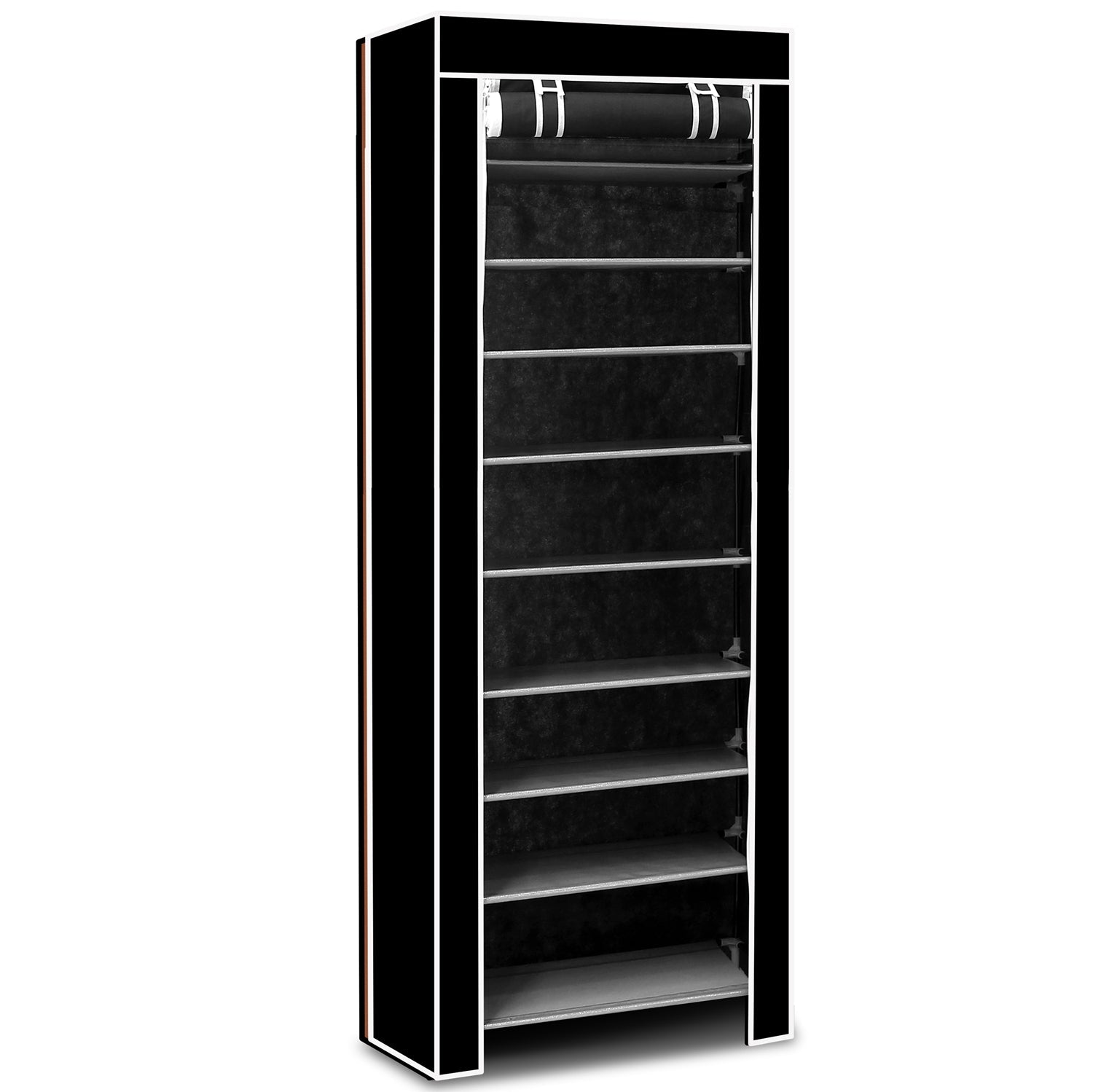 iMounTEK 10 niveles, gabinete de zapatos DIY, a prueba de polvo, fácil de montar, organizador de zapatos, tela no tejida, capacidad para 27 pares de zapatos, negro