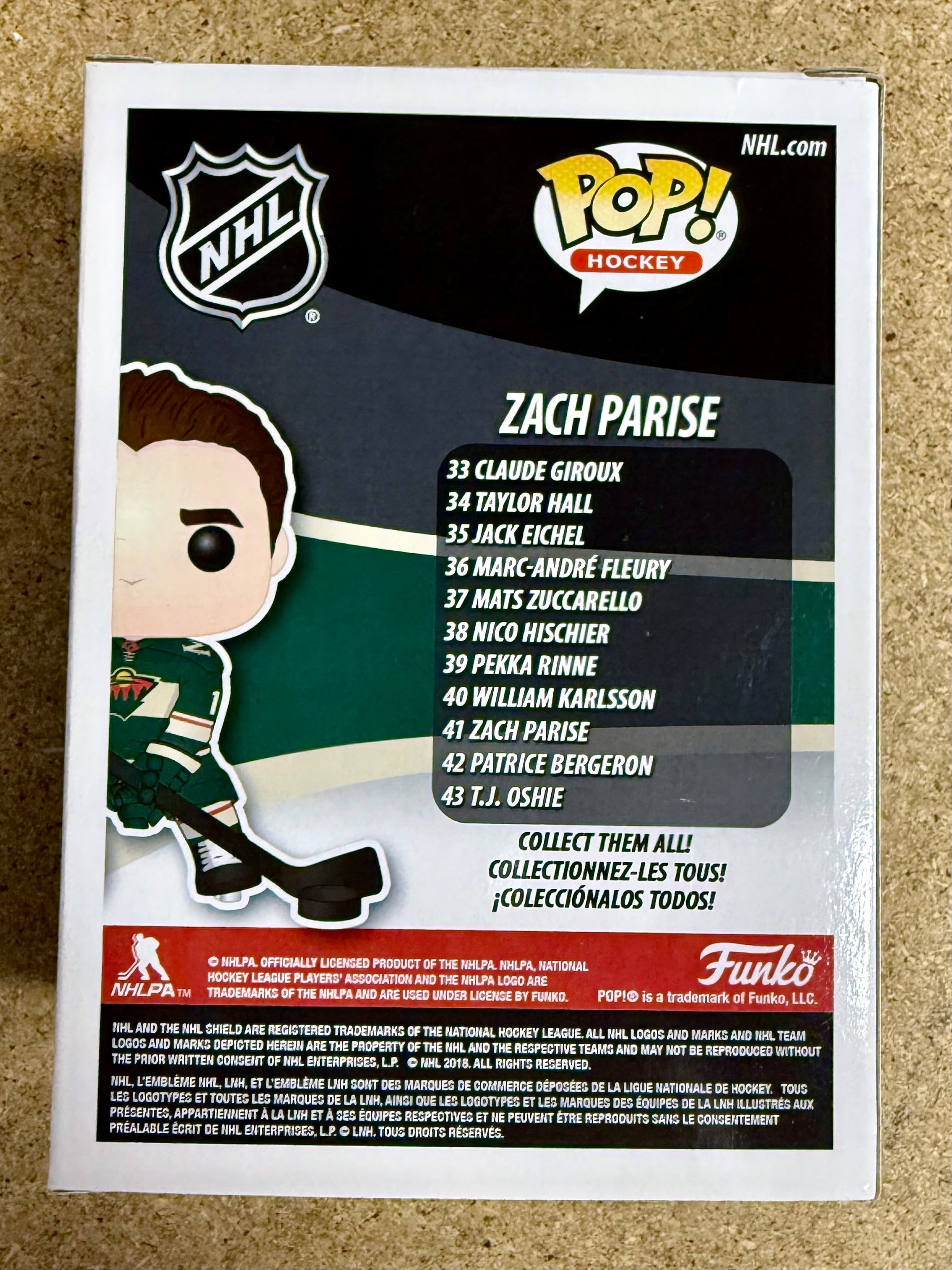 Zach Parise Funko Pop! Elevado #41 de la NHL Minnesota Wild, firmado, con COA de JSA 2018