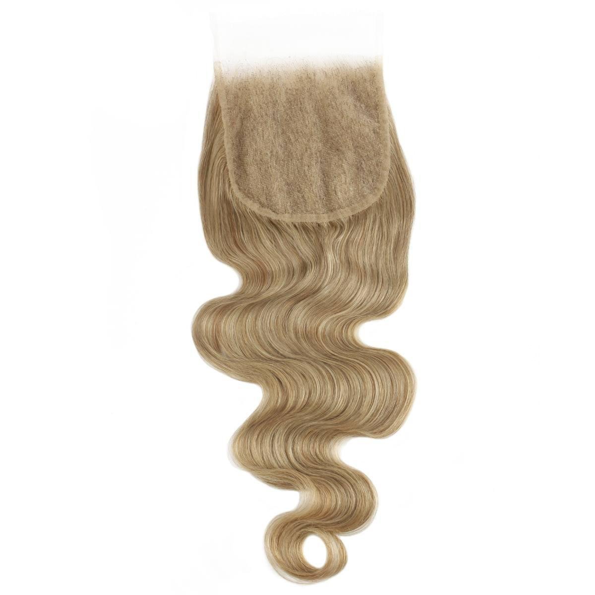 Cierre de cabello humano de encaje HD 5x5 ondulado miel rubia