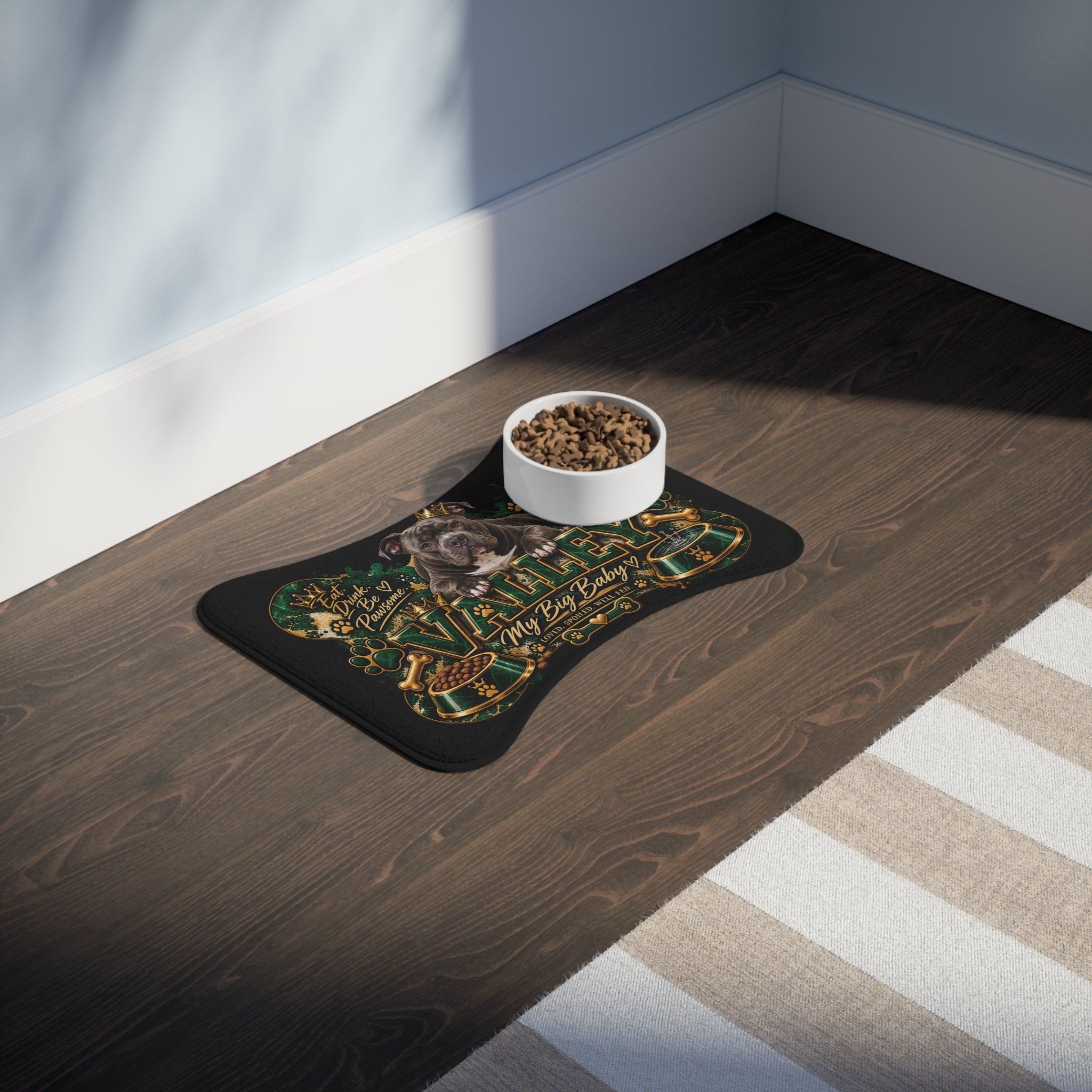 Personalized Dog Feeding Mat — “Valley My Big Baby” Decorative Pet Placemat