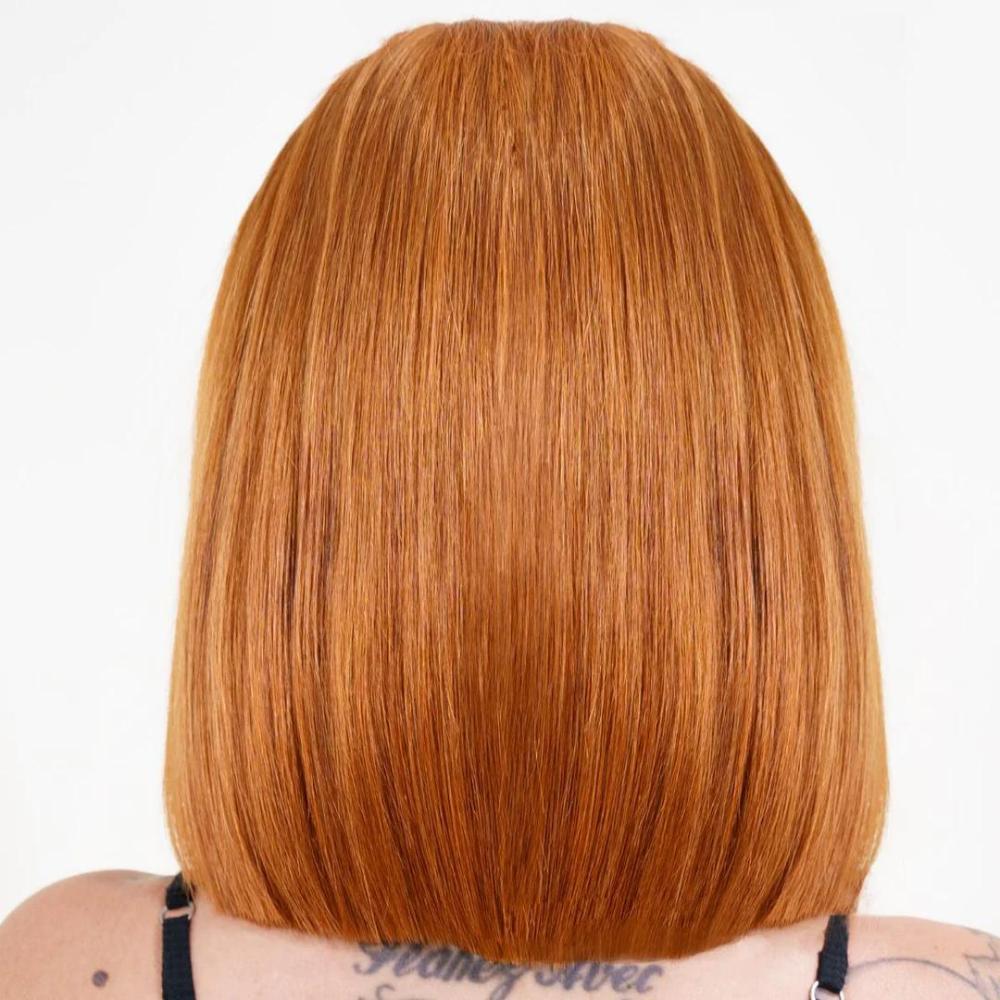 Peluca Bob de Cabello Humano 100% Cinnamon, Encaje Frontal Transparente 13x4