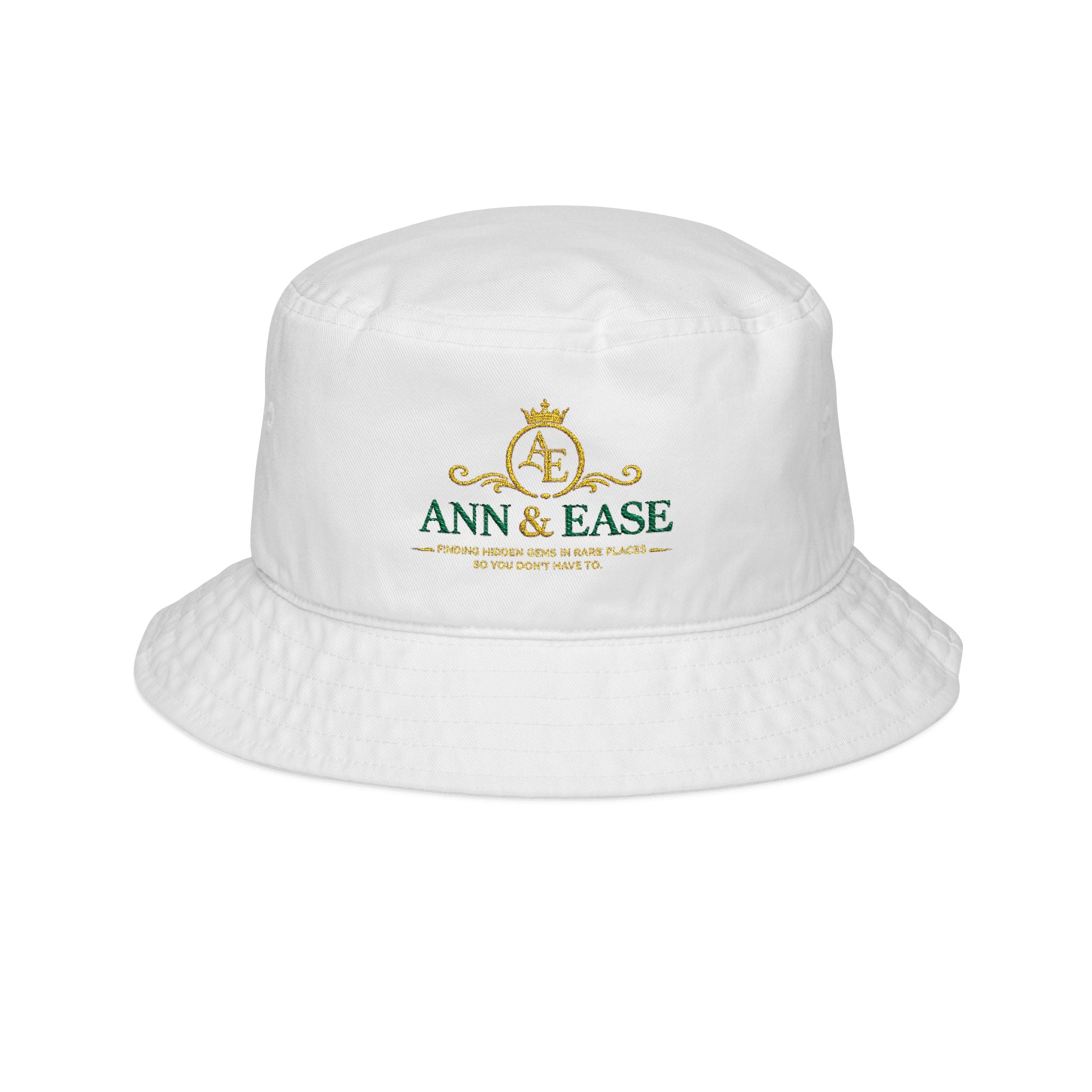 Ann & Ease Embroidered Logo Bucket Hat — Vintage Crest Casual Sun Hat