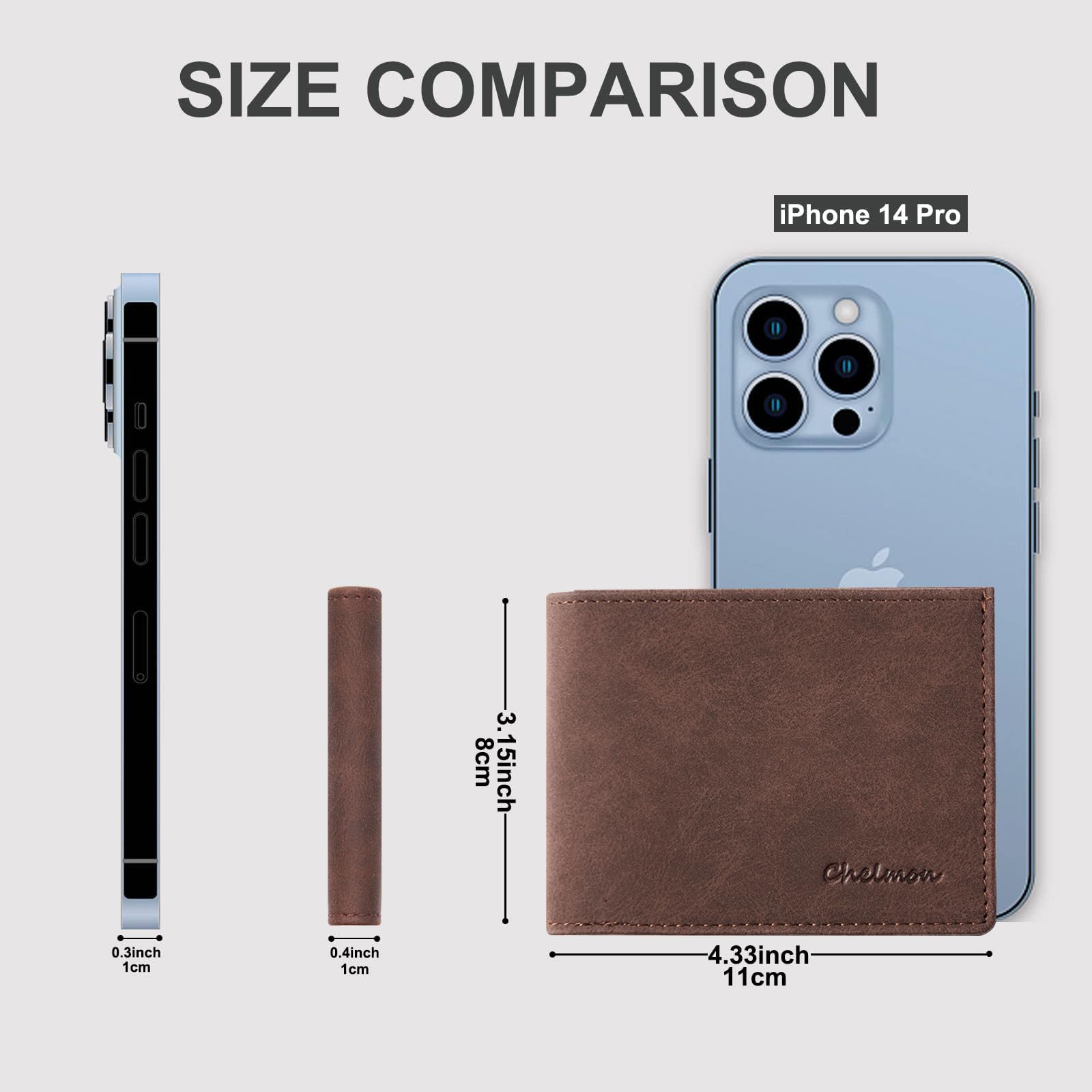 Chelmon Slim Wallet for Men ID Window with RFID Blocking Front Pocket Minimalist Bifold Bussiness Card Holder Gift for Men