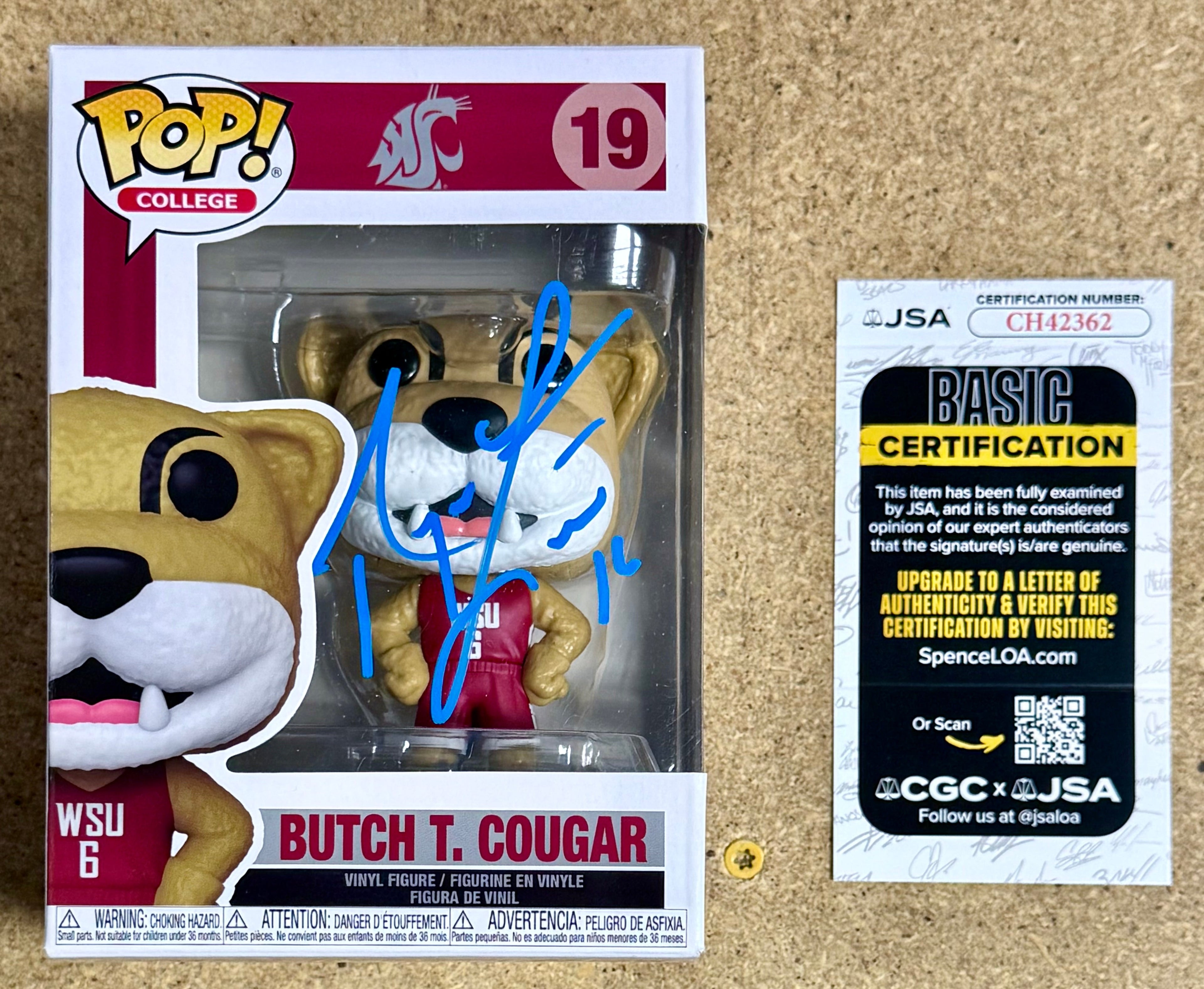 Ryan Leaf autografió NCAA Butch Cougar #19 WSU Washington State Funko Pop con COA de JSA