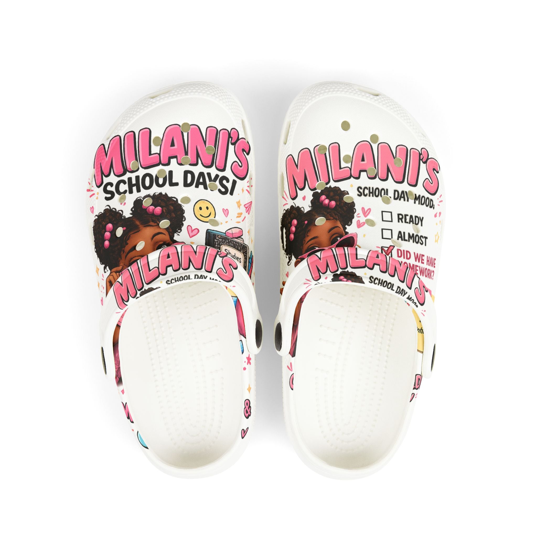 Personalized Kids Clogs — “Milani’s School Days” EVA Foam Slip-Ons