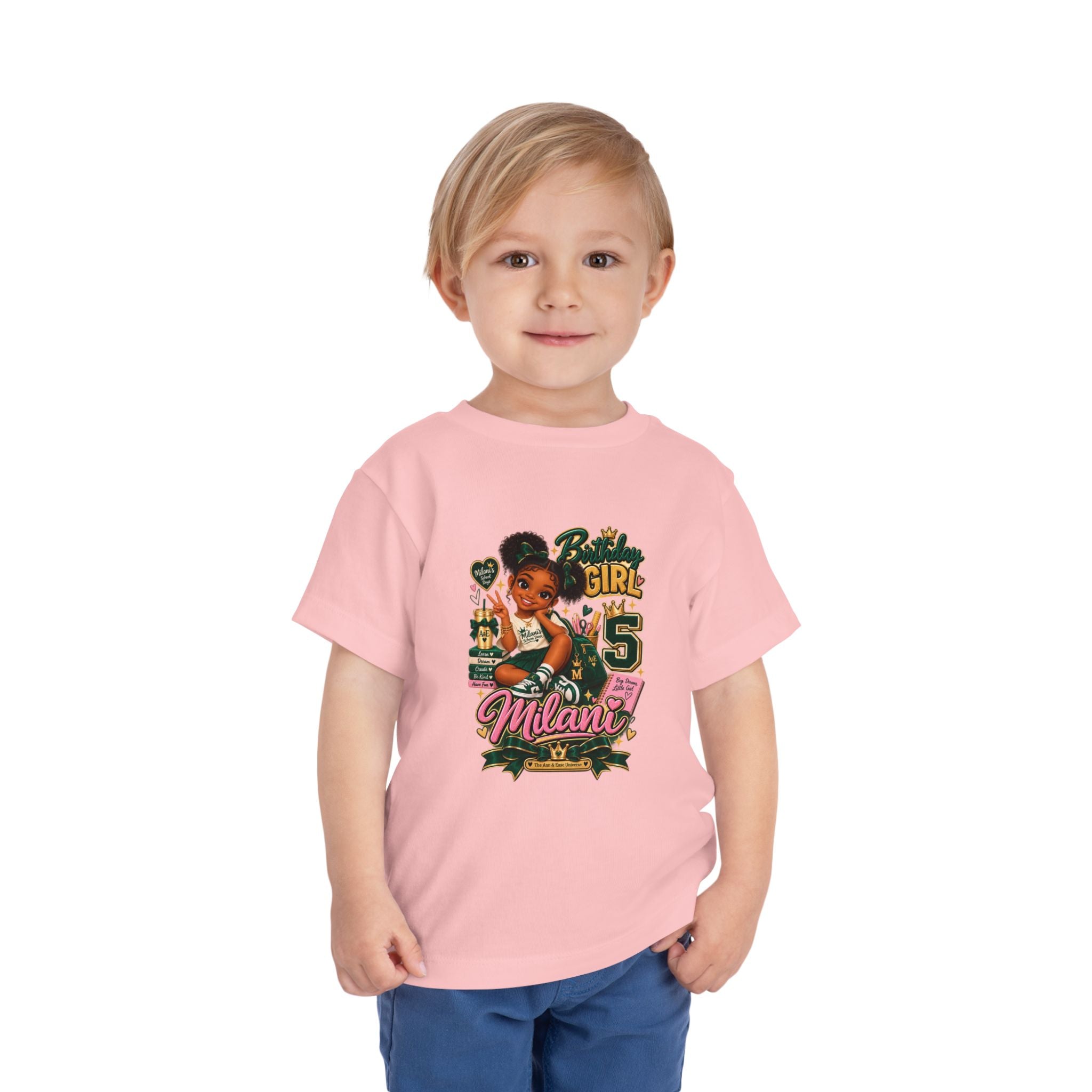 Toddler Tee — 'Milani's 5th Birthday' Cute Girl Graphic Shirt