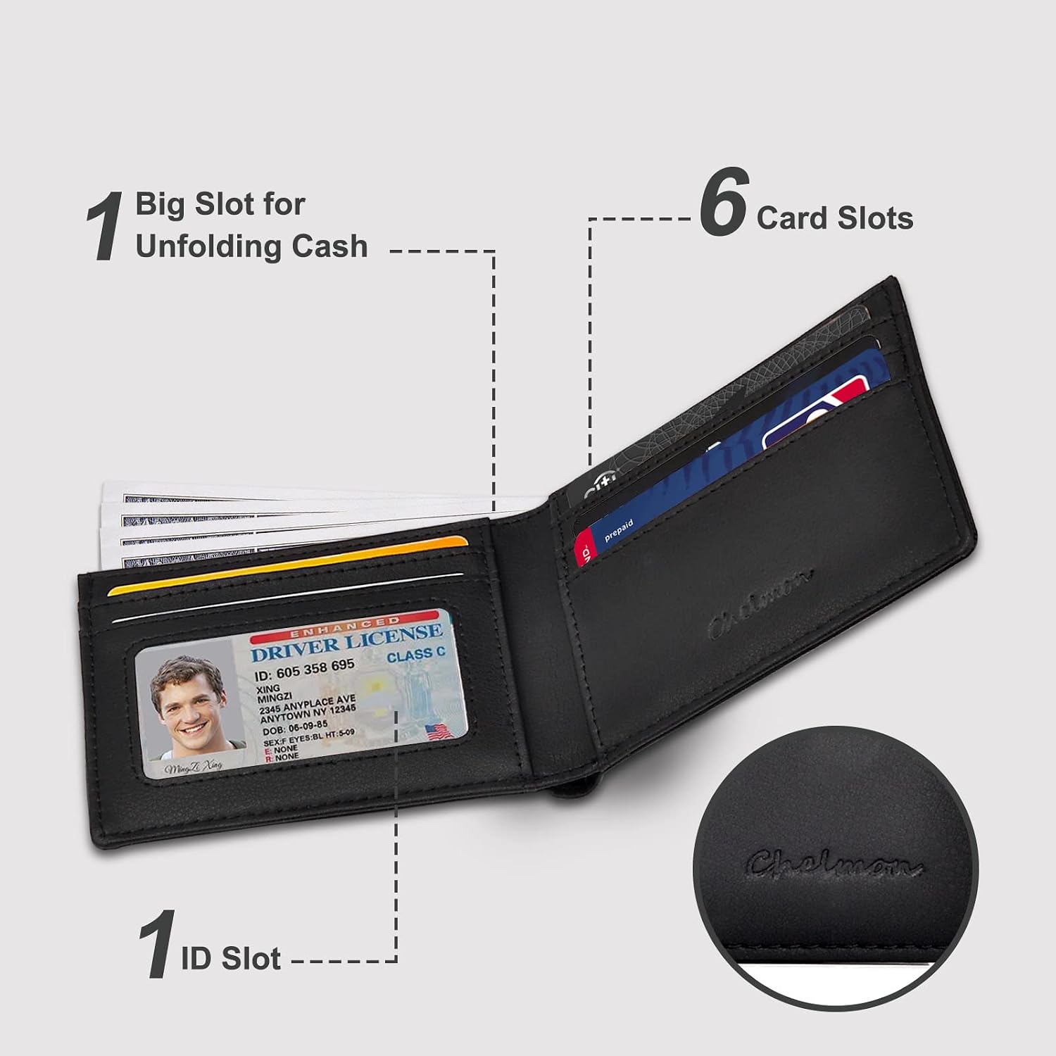 Cartera delgada Chelmon para hombre con ventana de identificación y bloqueo RFID, tarjetero minimalista plegable de bolsillo frontal para tarjetas de visita, regalo para hombres