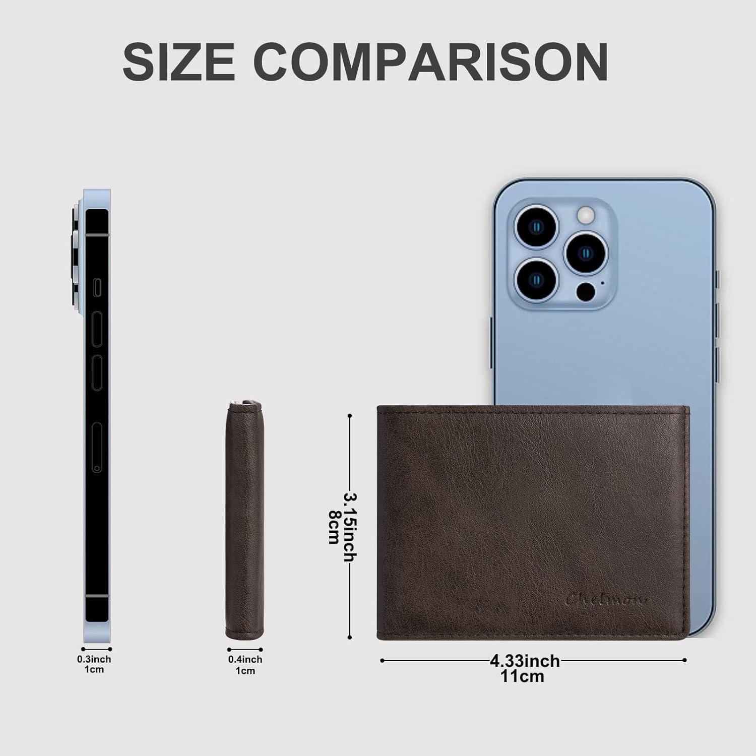 Cartera delgada Chelmon para hombre con ventana de identificación y bloqueo RFID, tarjetero minimalista plegable de bolsillo frontal para tarjetas de visita, regalo para hombres