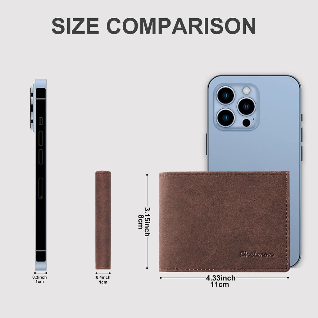 Cartera delgada Chelmon para hombre con ventana de identificación y bloqueo RFID, tarjetero minimalista plegable de bolsillo frontal para tarjetas de visita, regalo para hombres