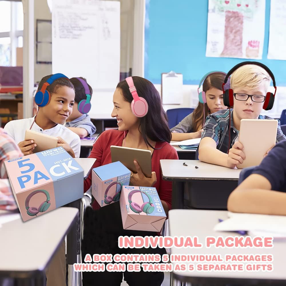 Auriculares para niños con volumen limitado a 85/94 dB - Auriculares con cable plegables para colocar sobre la oreja con micrófono, color rosa
