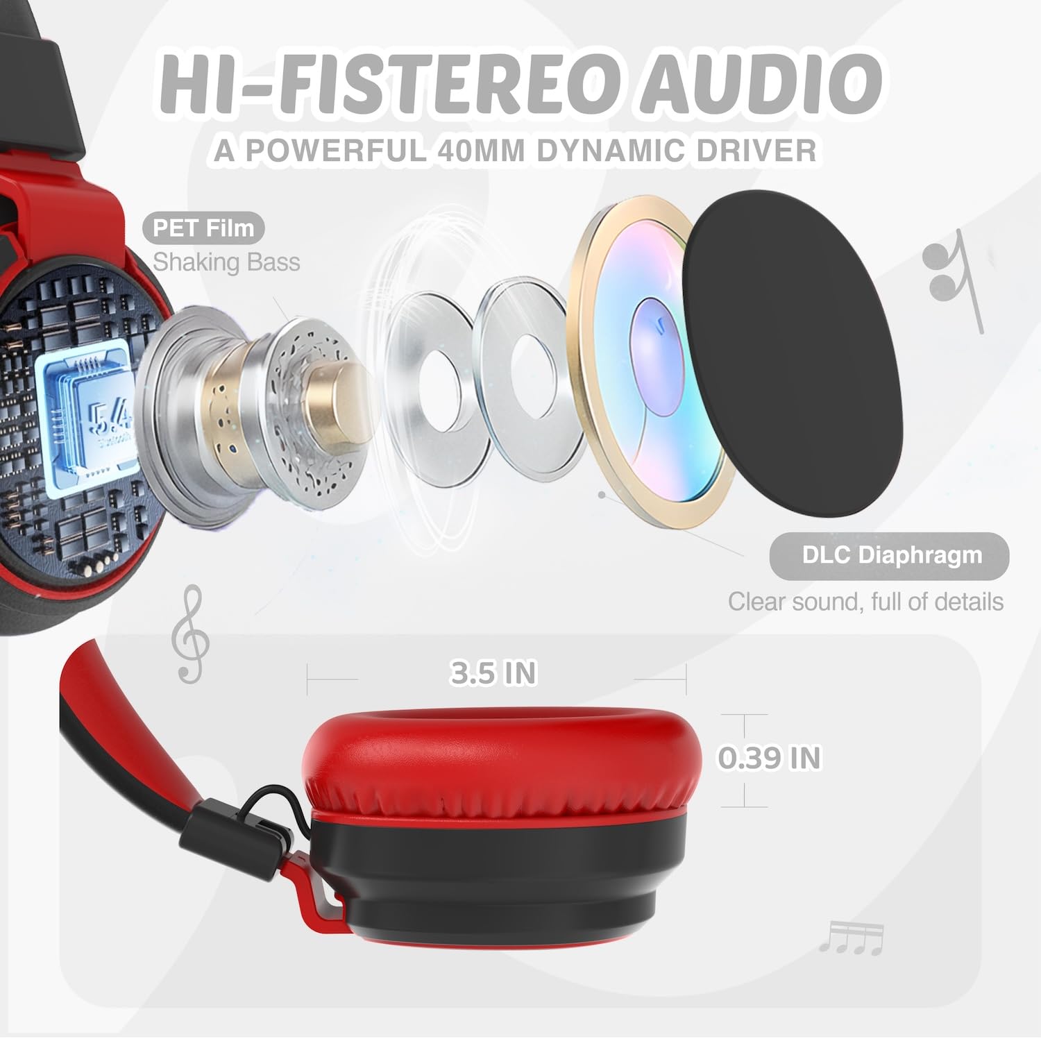 Auriculares para niños con volumen limitado a 85/94 dB - Auriculares con cable plegables para colocar sobre la oreja con micrófono, color rosa