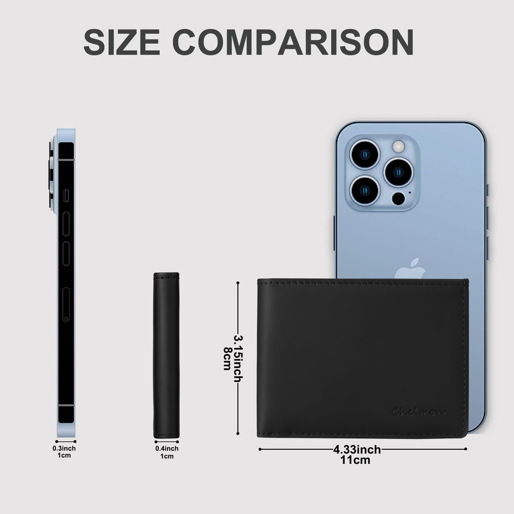 Cartera delgada Chelmon para hombre con ventana de identificación y bloqueo RFID, tarjetero minimalista plegable de bolsillo frontal para tarjetas de visita, regalo para hombres