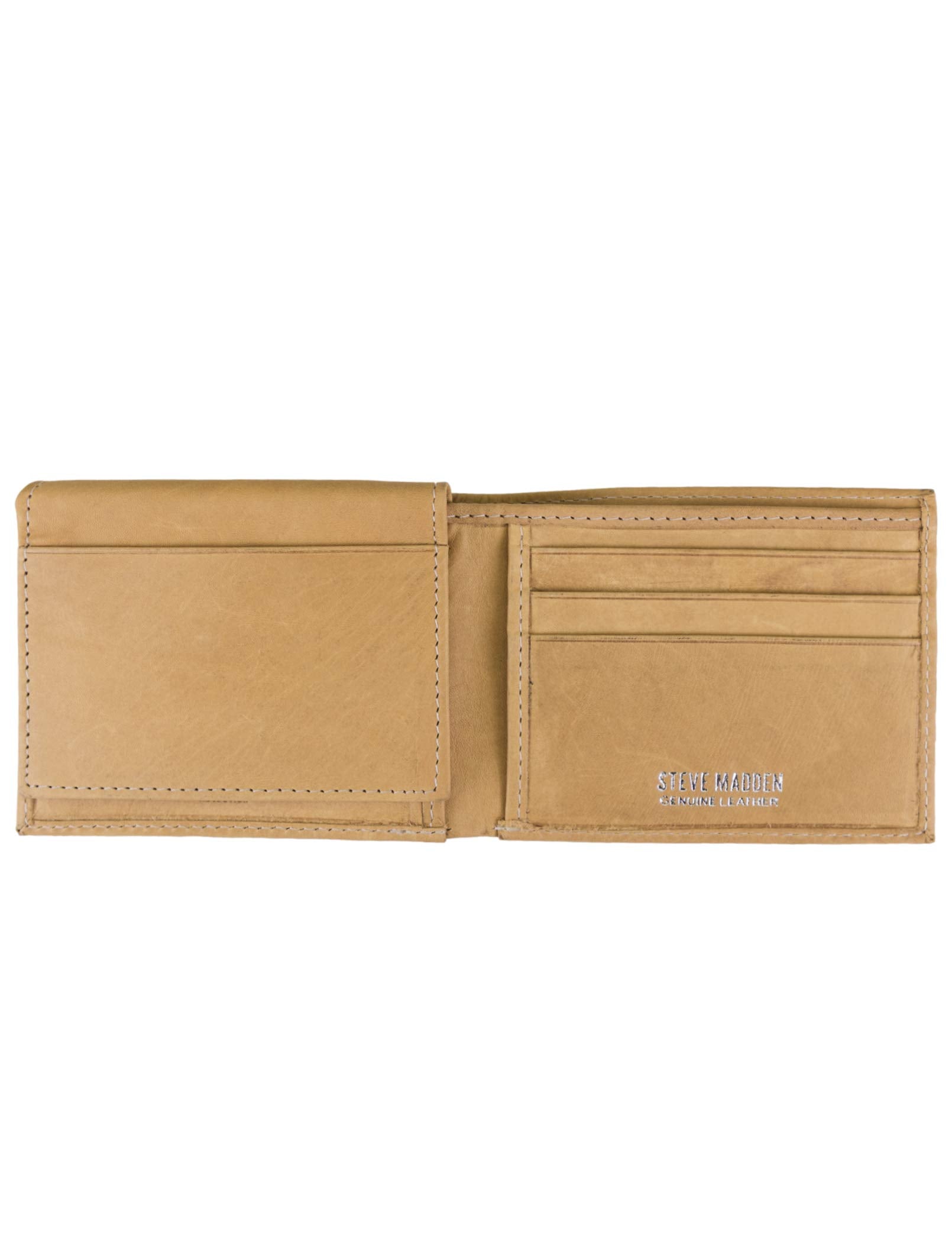 Steve Madden Men's Slim Leather Wallet with Extra Capacity Attached Flip Pockets