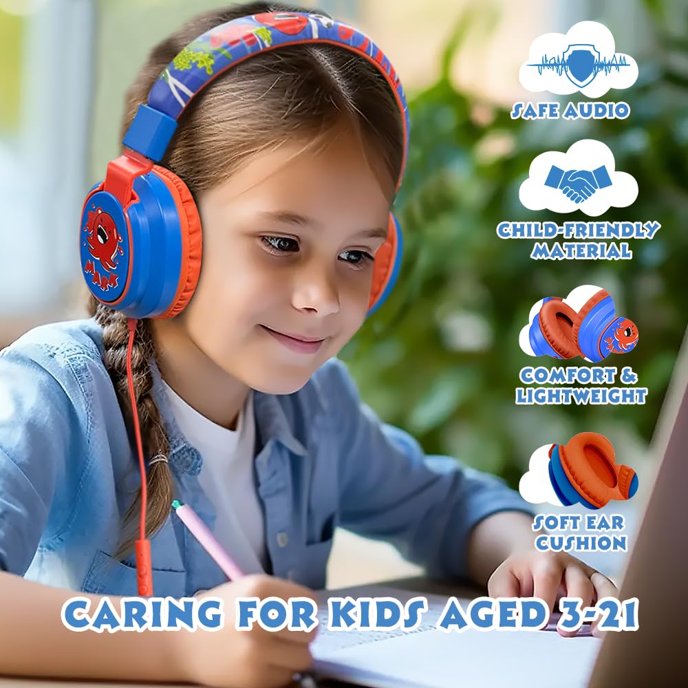 Auriculares para niños con volumen limitado a 85/94 dB - Auriculares con cable plegables para colocar sobre la oreja con micrófono, color rosa