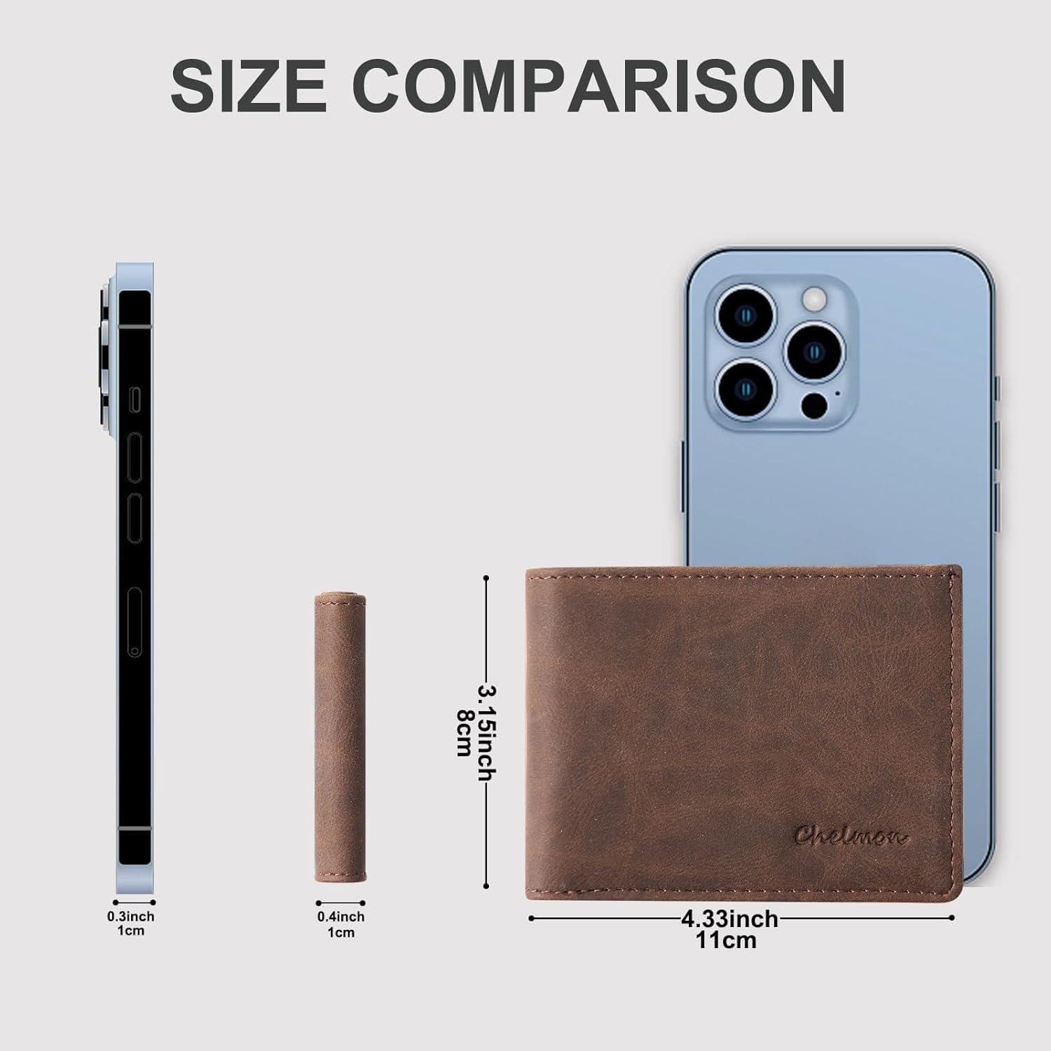 Cartera delgada Chelmon para hombre con ventana de identificación y bloqueo RFID, tarjetero minimalista plegable de bolsillo frontal para tarjetas de visita, regalo para hombres