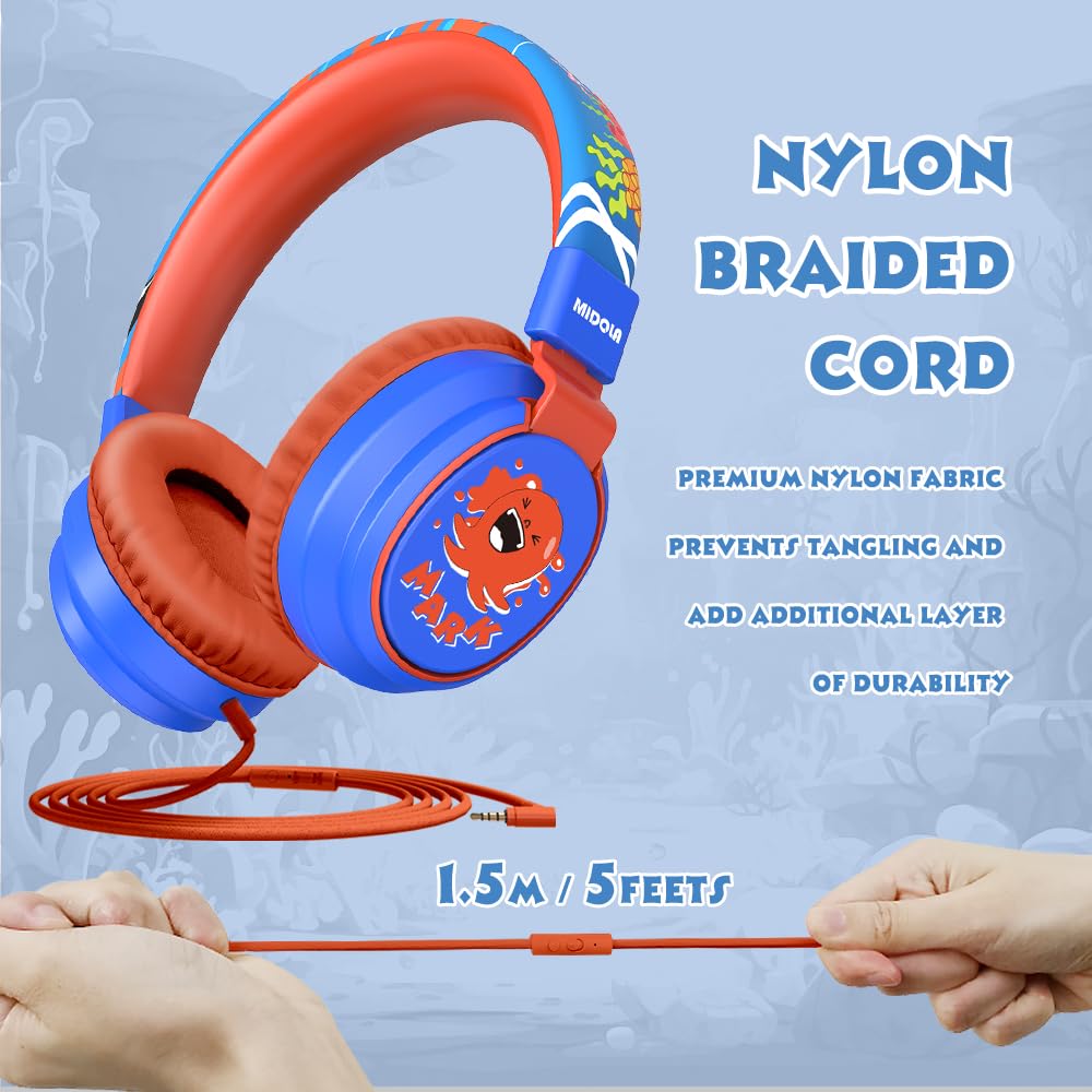 Auriculares para niños con volumen limitado a 85/94 dB - Auriculares con cable plegables para colocar sobre la oreja con micrófono, color rosa