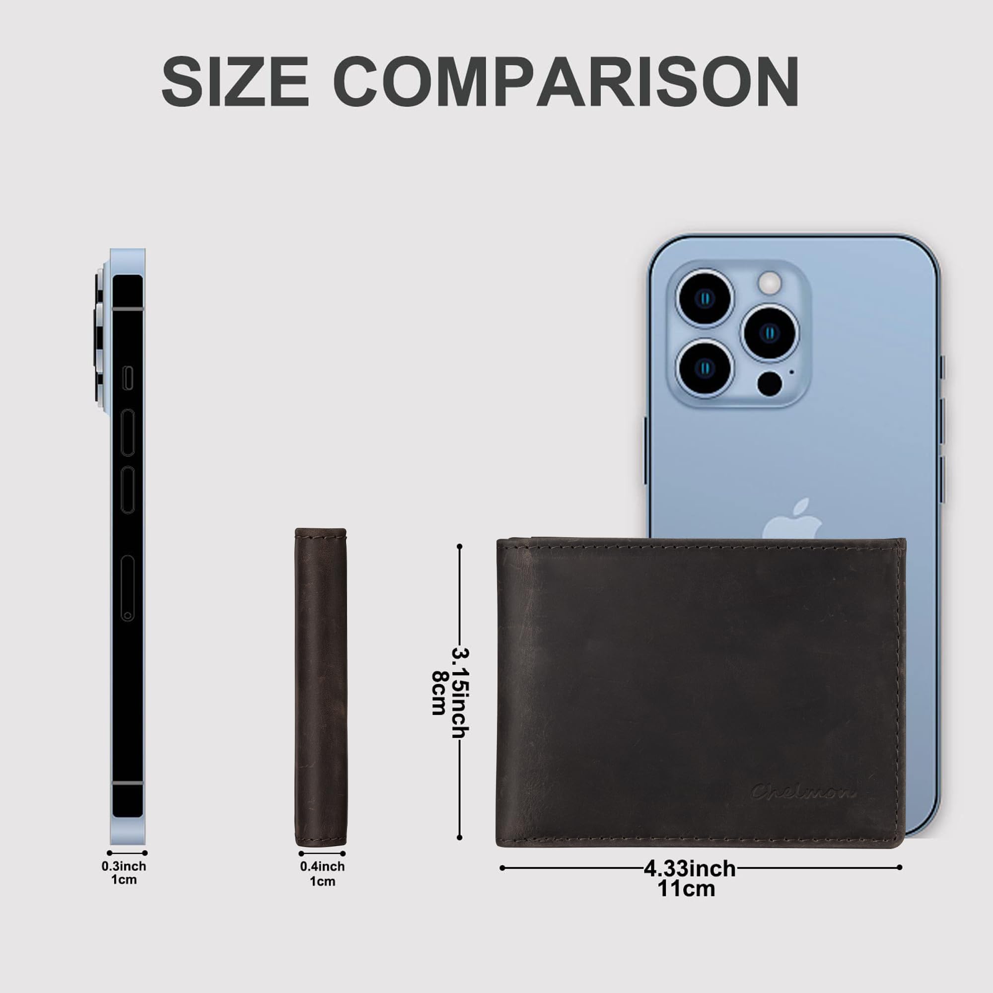Cartera delgada Chelmon para hombre con ventana de identificación y bloqueo RFID, tarjetero minimalista plegable de bolsillo frontal para tarjetas de visita, regalo para hombres