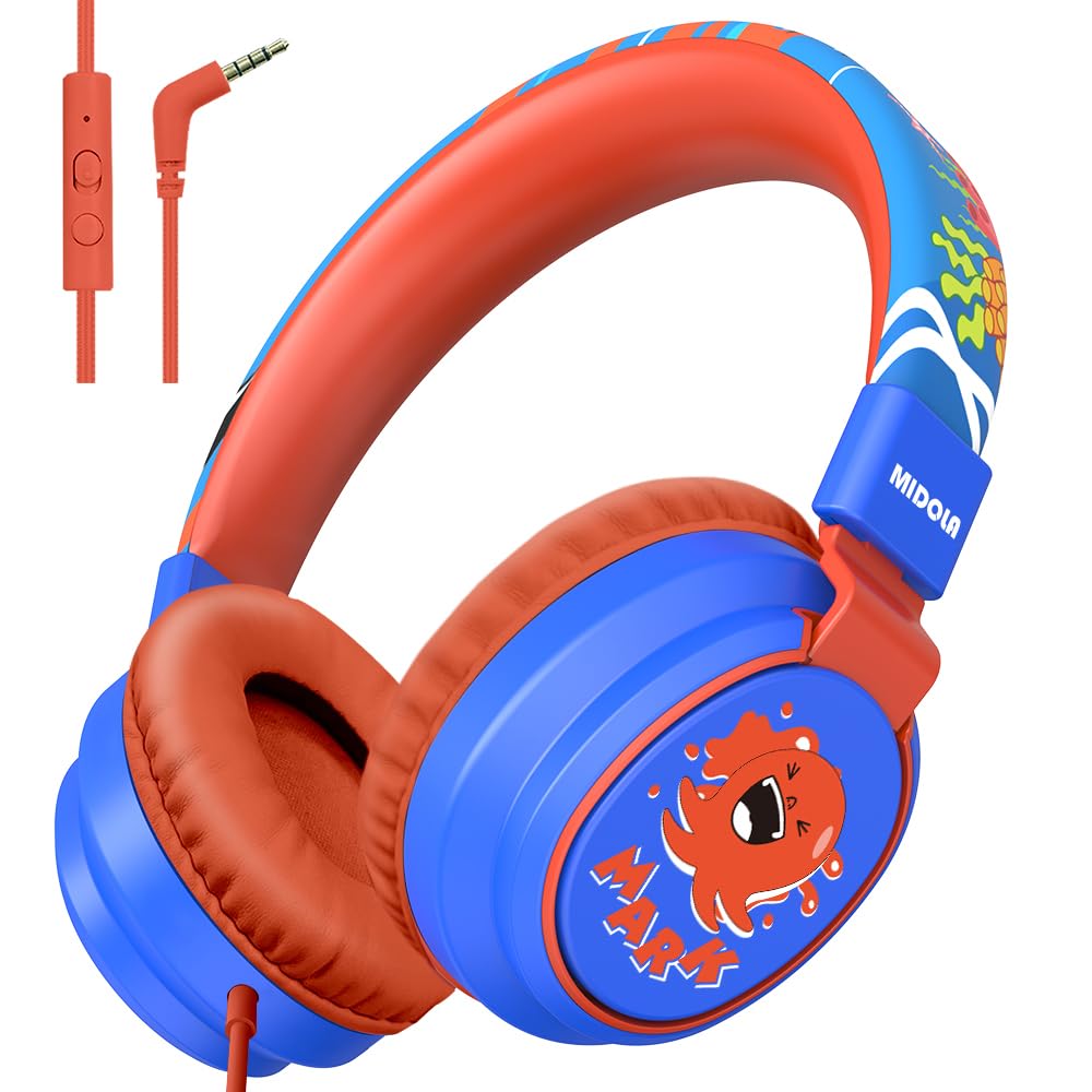 Auriculares para niños con volumen limitado a 85/94 dB - Auriculares con cable plegables para colocar sobre la oreja con micrófono, color rosa