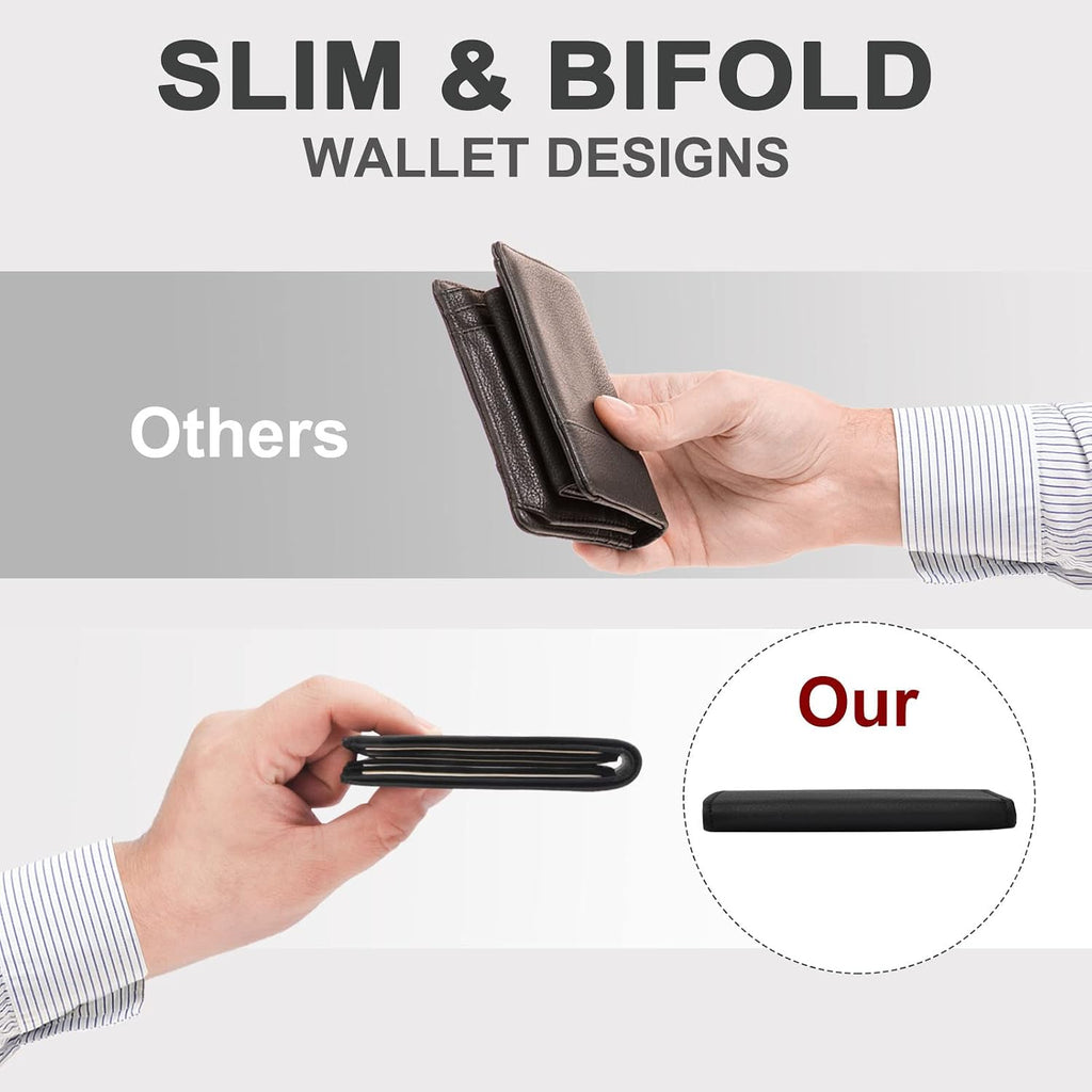 Cartera delgada Chelmon para hombre con ventana de identificación y bloqueo RFID, tarjetero minimalista plegable de bolsillo frontal para tarjetas de visita, regalo para hombres