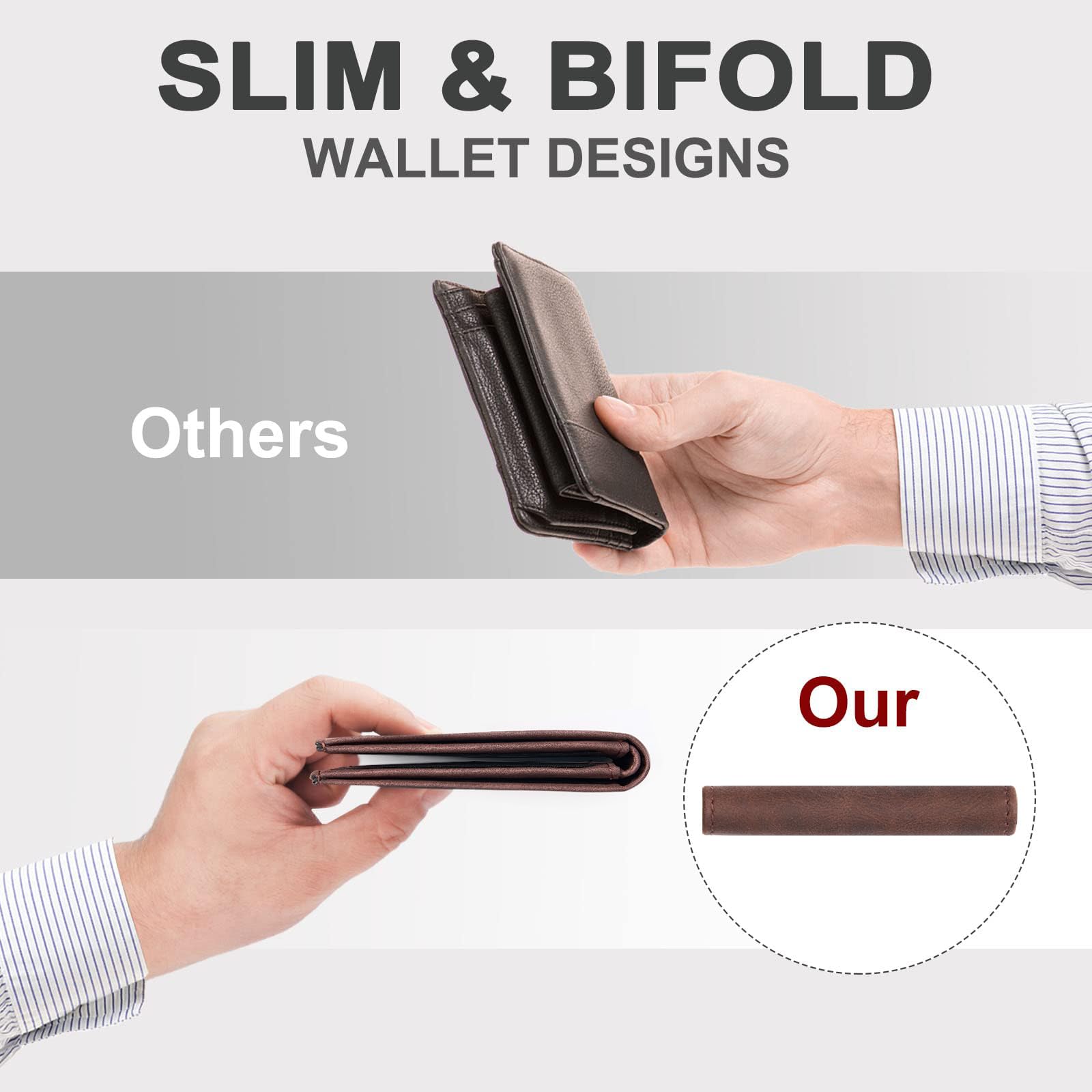 Chelmon Slim Wallet for Men ID Window with RFID Blocking Front Pocket Minimalist Bifold Bussiness Card Holder Gift for Men