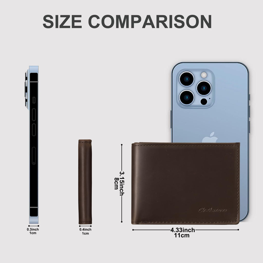 Cartera delgada Chelmon para hombre con ventana de identificación y bloqueo RFID, tarjetero minimalista plegable de bolsillo frontal para tarjetas de visita, regalo para hombres