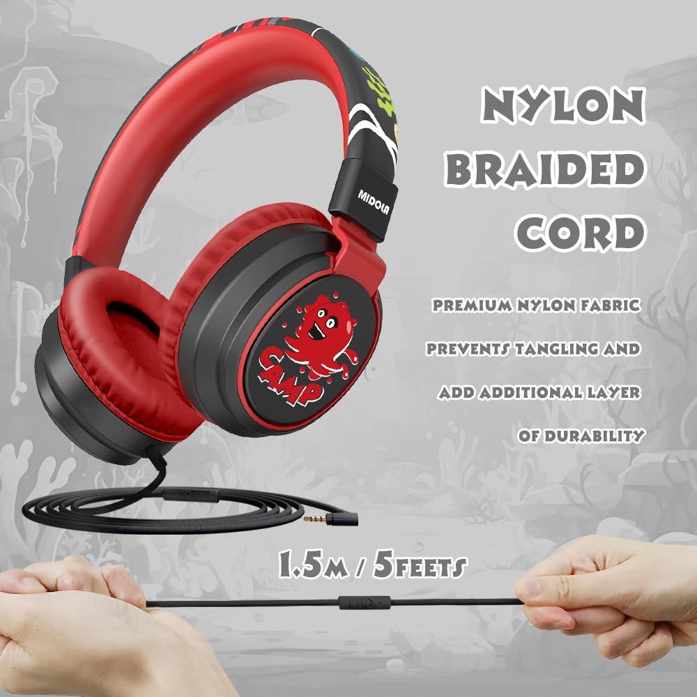 Auriculares para niños con volumen limitado a 85/94 dB - Auriculares con cable plegables para colocar sobre la oreja con micrófono, color rosa