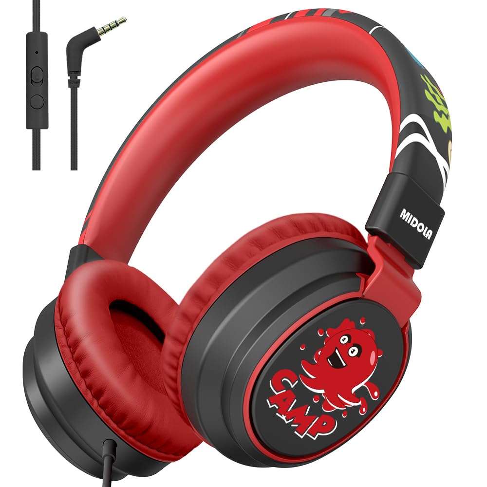 Auriculares para niños con volumen limitado a 85/94 dB - Auriculares con cable plegables para colocar sobre la oreja con micrófono, color rosa