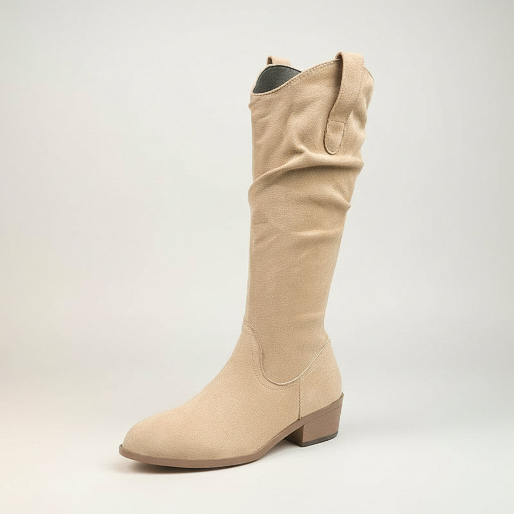 Chunky Heel Suede Riding Boots Women