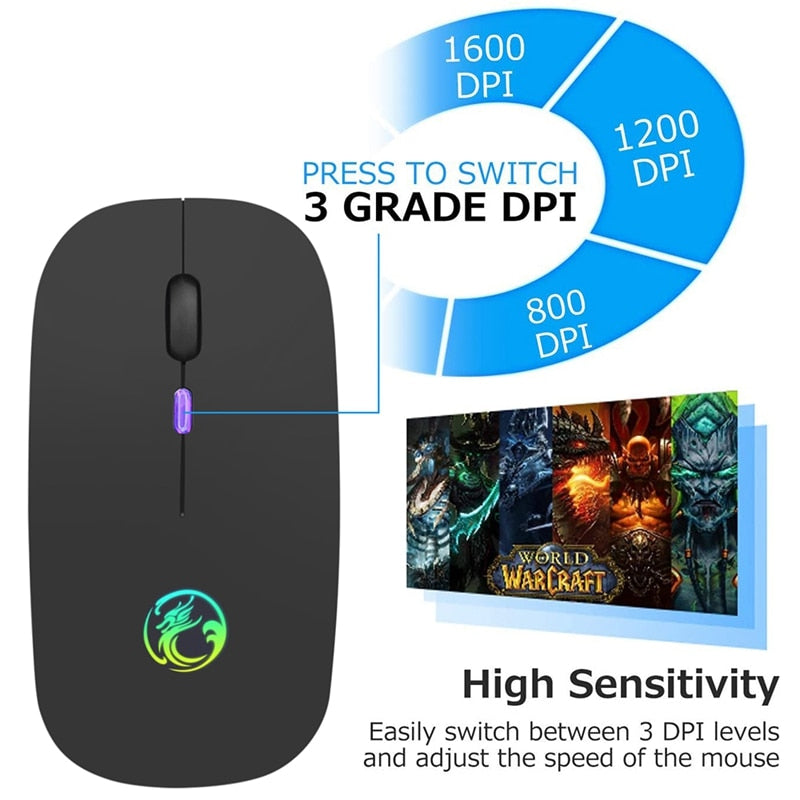 Ratón Inalámbrico Bluetooth RGB Recargable Ratón Inalámbrico para Computadora Silencioso Mause LED Retroiluminado Ergonómico Ratón Gamer para Laptop PC