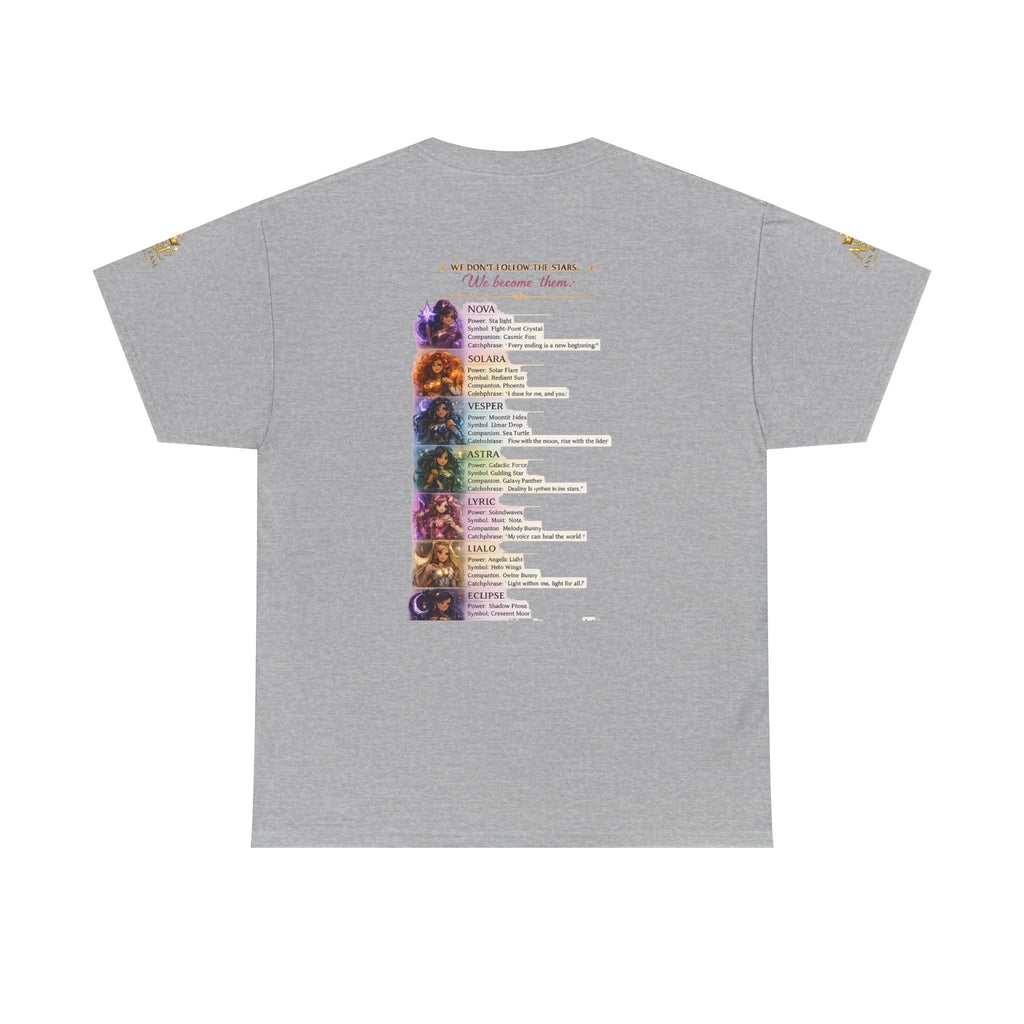 Camiseta gráfica Lumina Guardians — Camiseta con diseño de póster de personaje de fantasía a todo color