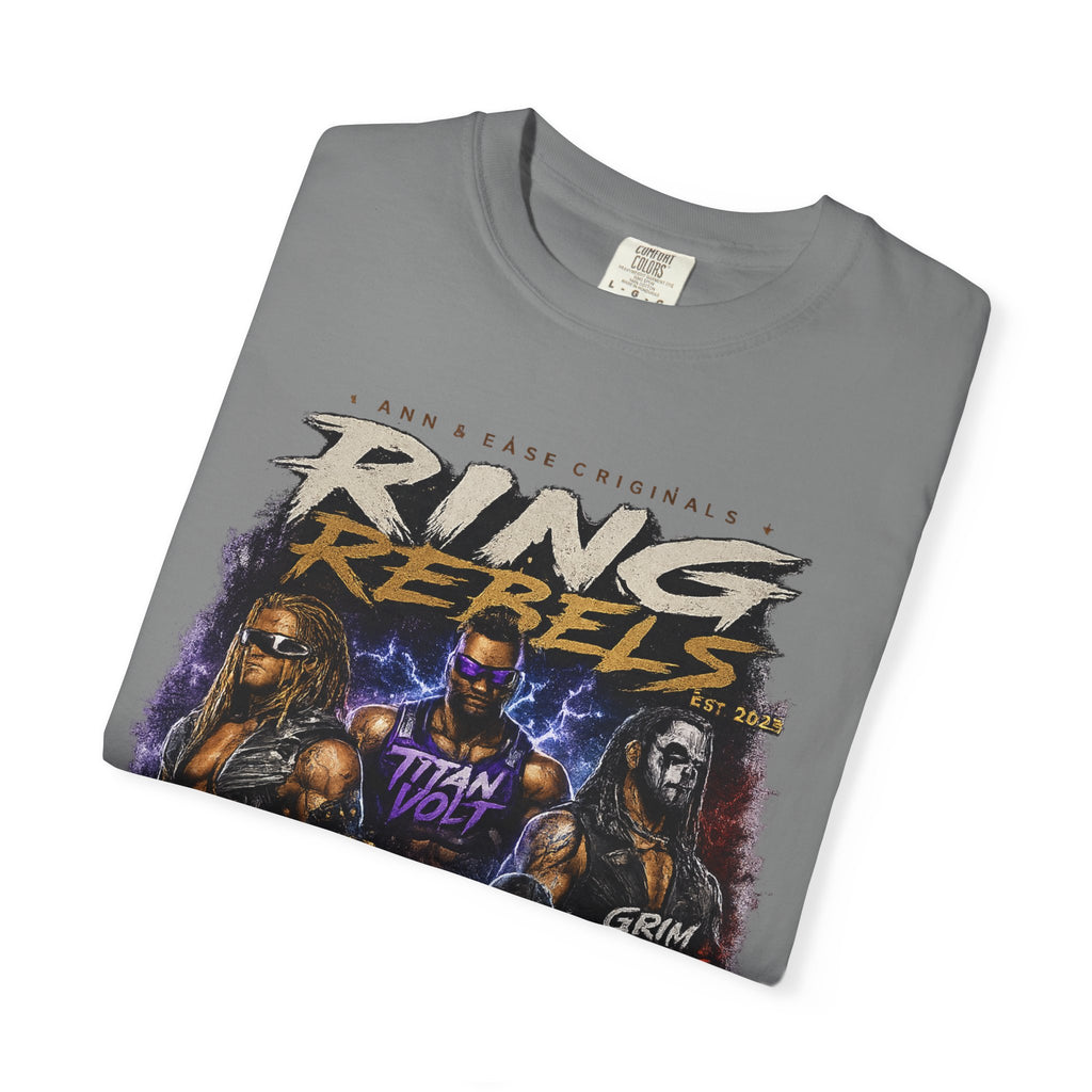 Playera — Camiseta gráfica Ring Rebels (Rex Riot, Titan Bolt, Grim Havoc, King Vandal, Zero Mercy)