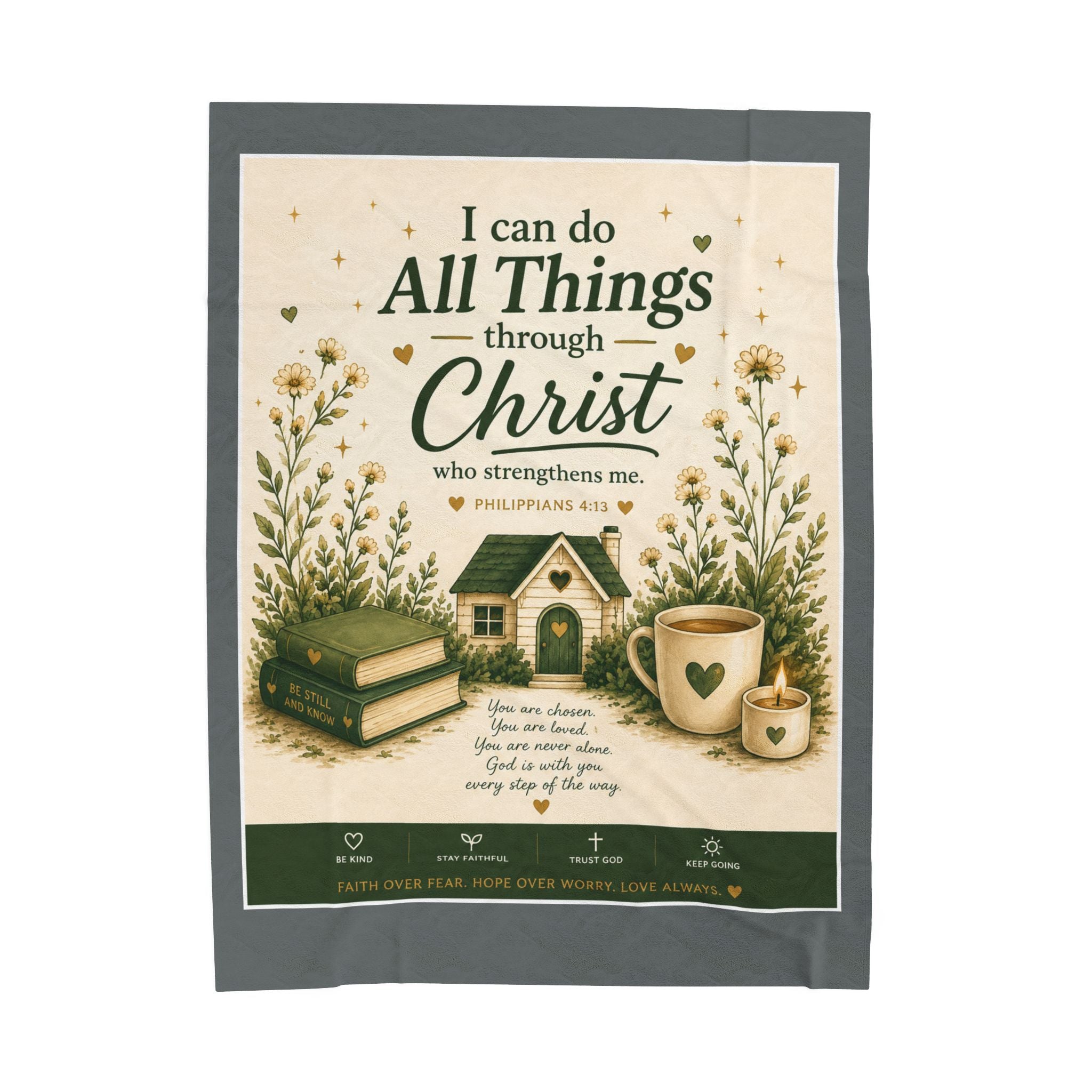 Christian Velveteen Plush Blanket — "I Can Do All Things Through Christ" Inspirational Throw