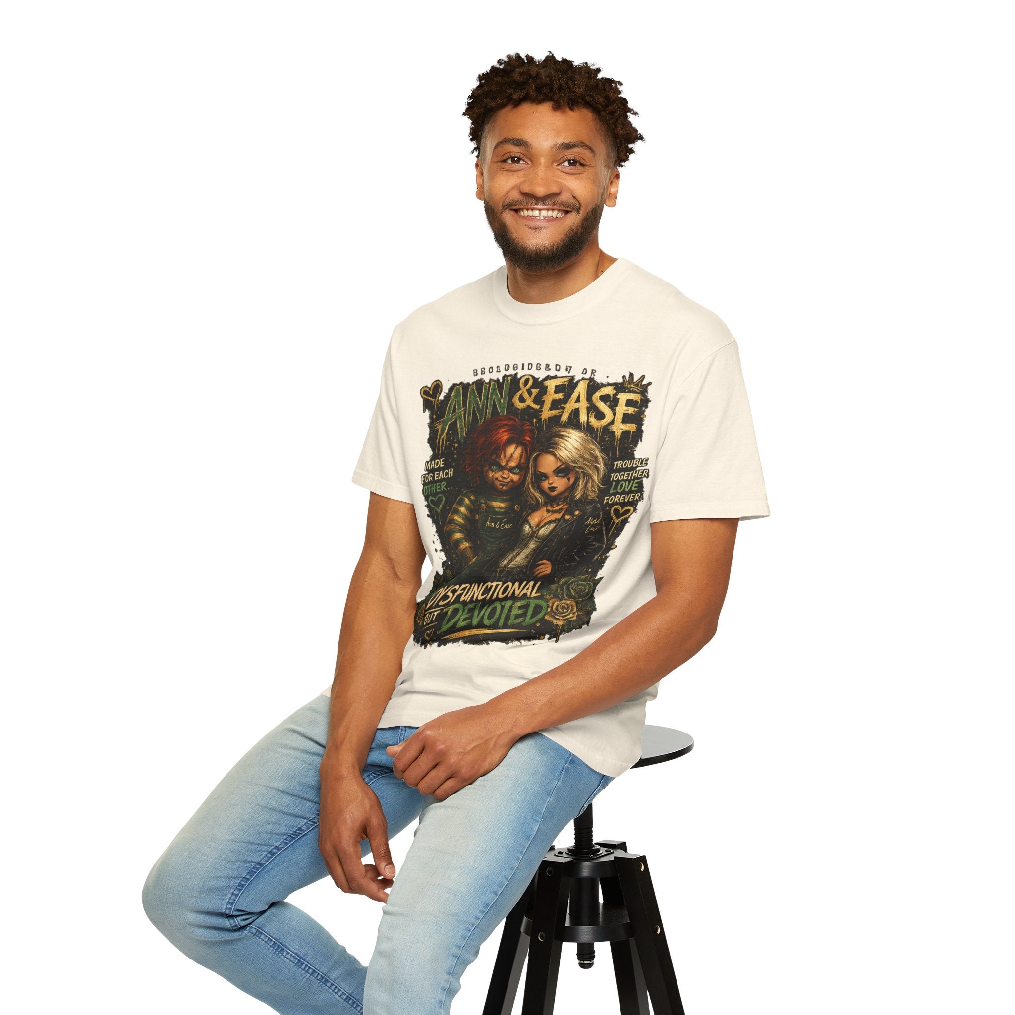 T-Shirt — "Ann & Ease: Dysfunctional But Devoted" Horror Couple Graphic Tee