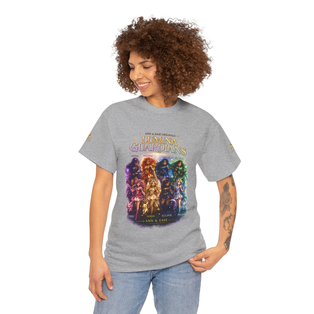 Camiseta gráfica Lumina Guardians — Camiseta con diseño de póster de personaje de fantasía a todo color