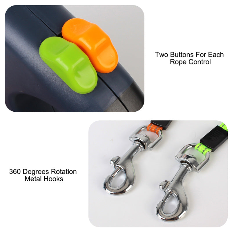 Dual Retractable Dog Leash with LED Flashlight — Walk 2 Dogs