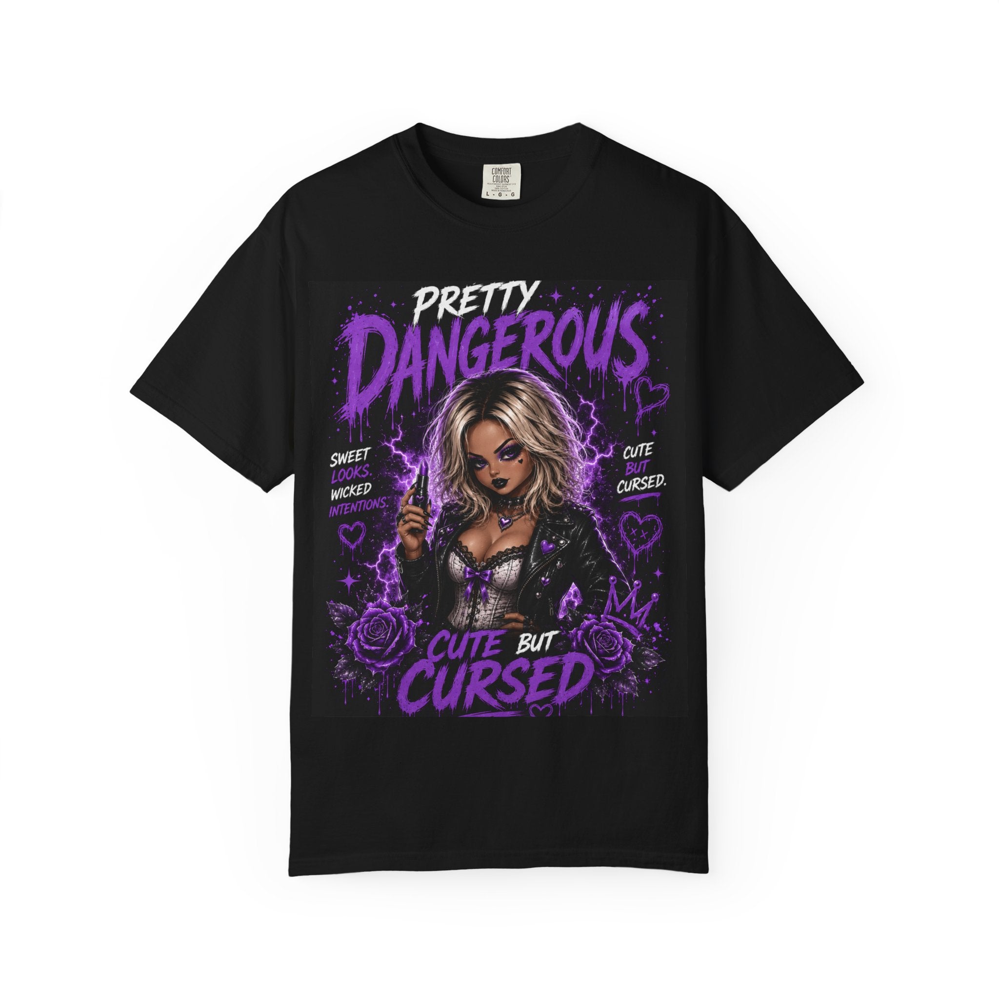 Pretty Dangerous "Cute But Cursed" T-Shirt — Gothic Purple Graphic Tee